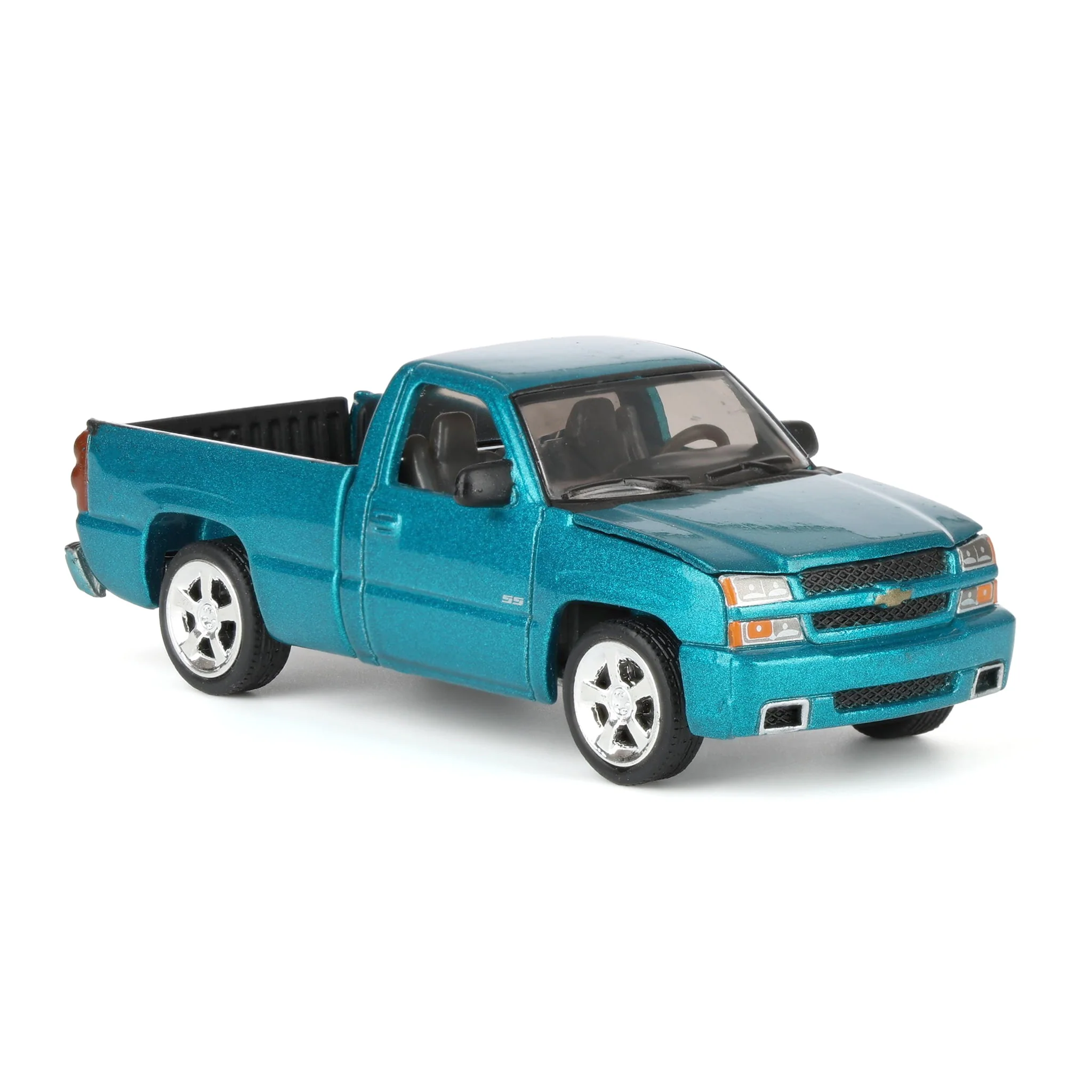 1/64 2005 Chevrolet Silverado SS Single Cab Custom Pickup Truck, Teal Turquoise Metallic, Auto World - Image 2