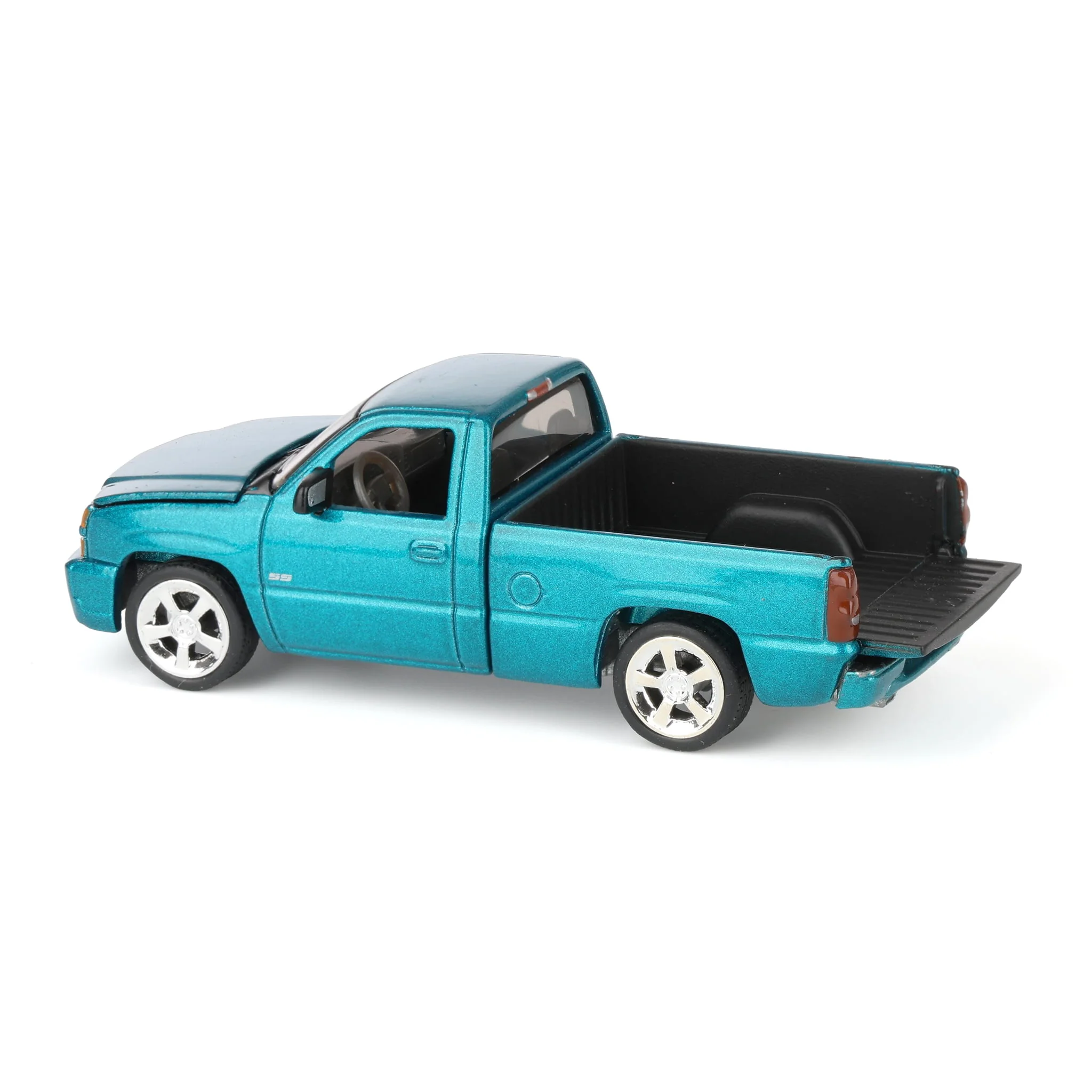 1/64 2005 Chevrolet Silverado SS Single Cab Custom Pickup Truck, Teal Turquoise Metallic, Auto World - Image 3