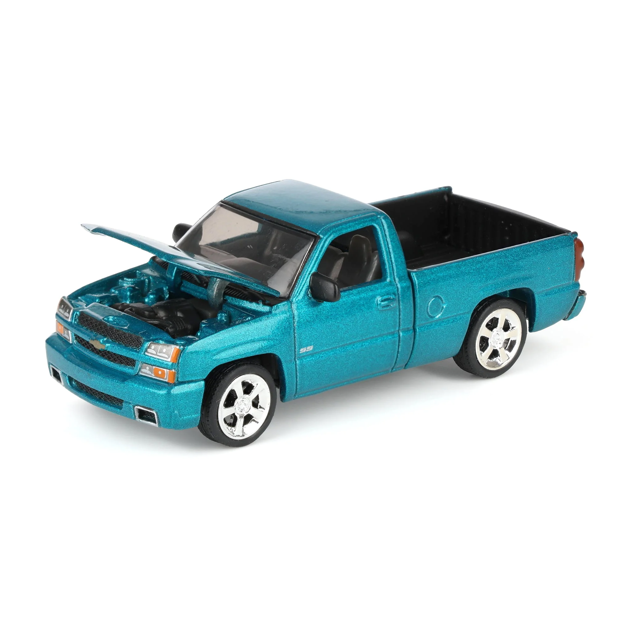 1/64 2005 Chevrolet Silverado SS Single Cab Custom Pickup Truck, Teal Turquoise Metallic, Auto World - Image 4