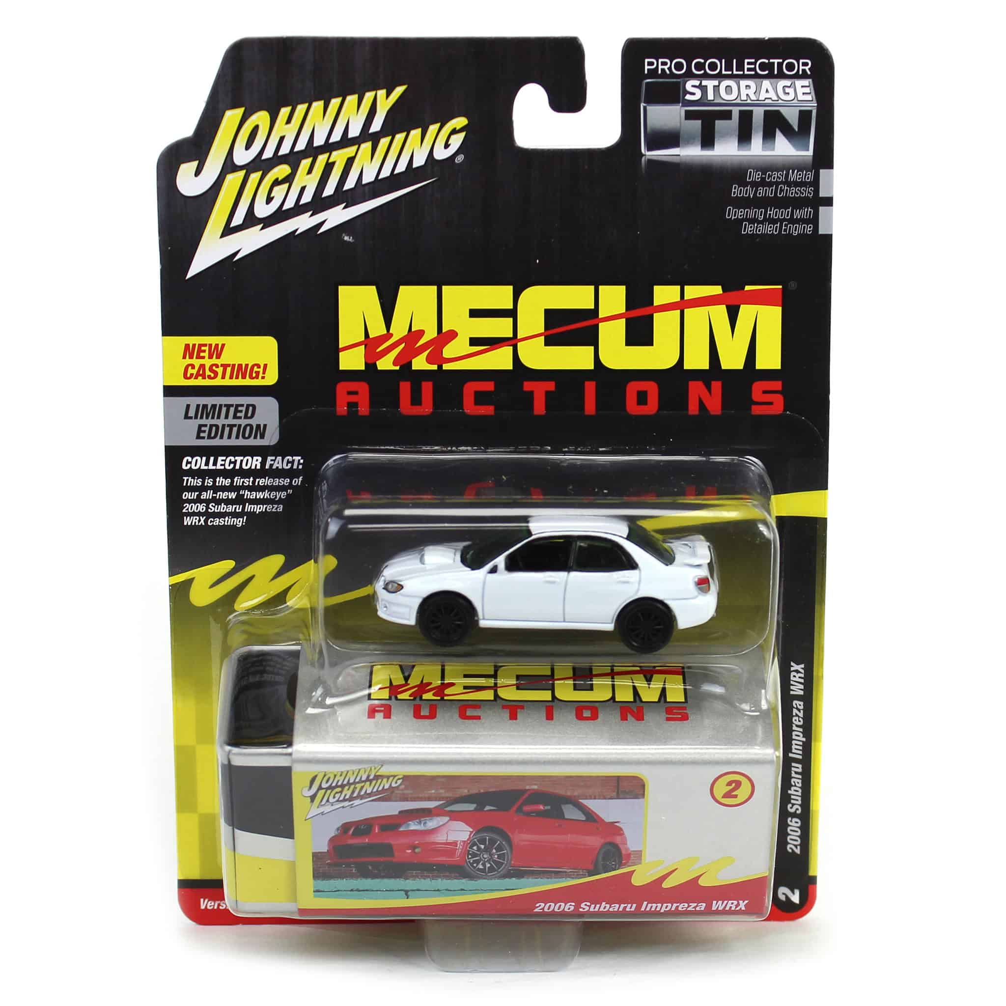1/64 2006 Subaru Impreza WRX, White with Black Rims, Mecum Auctions, Johnny Lightning Collector Tin Series 15 - Image 3