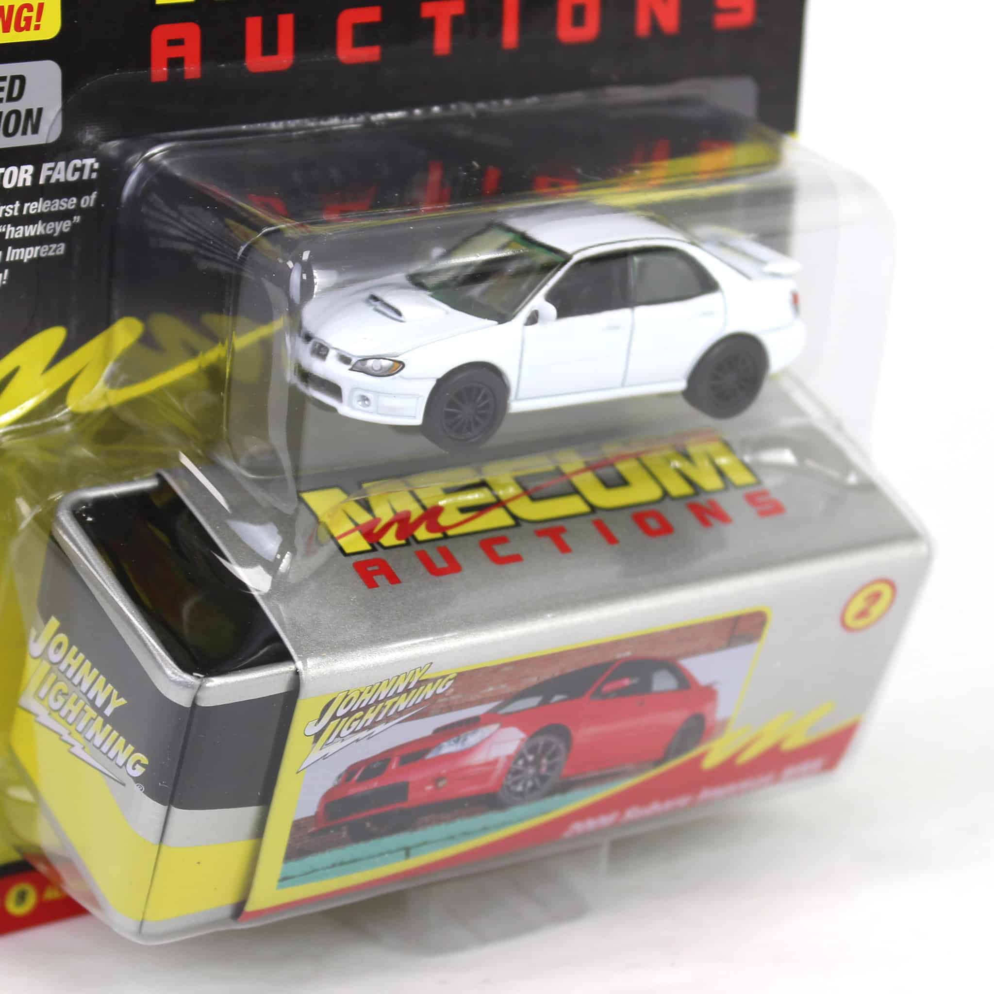 1/64 2006 Subaru Impreza WRX, White with Black Rims, Mecum Auctions, Johnny Lightning Collector Tin Series 15 - Image 4