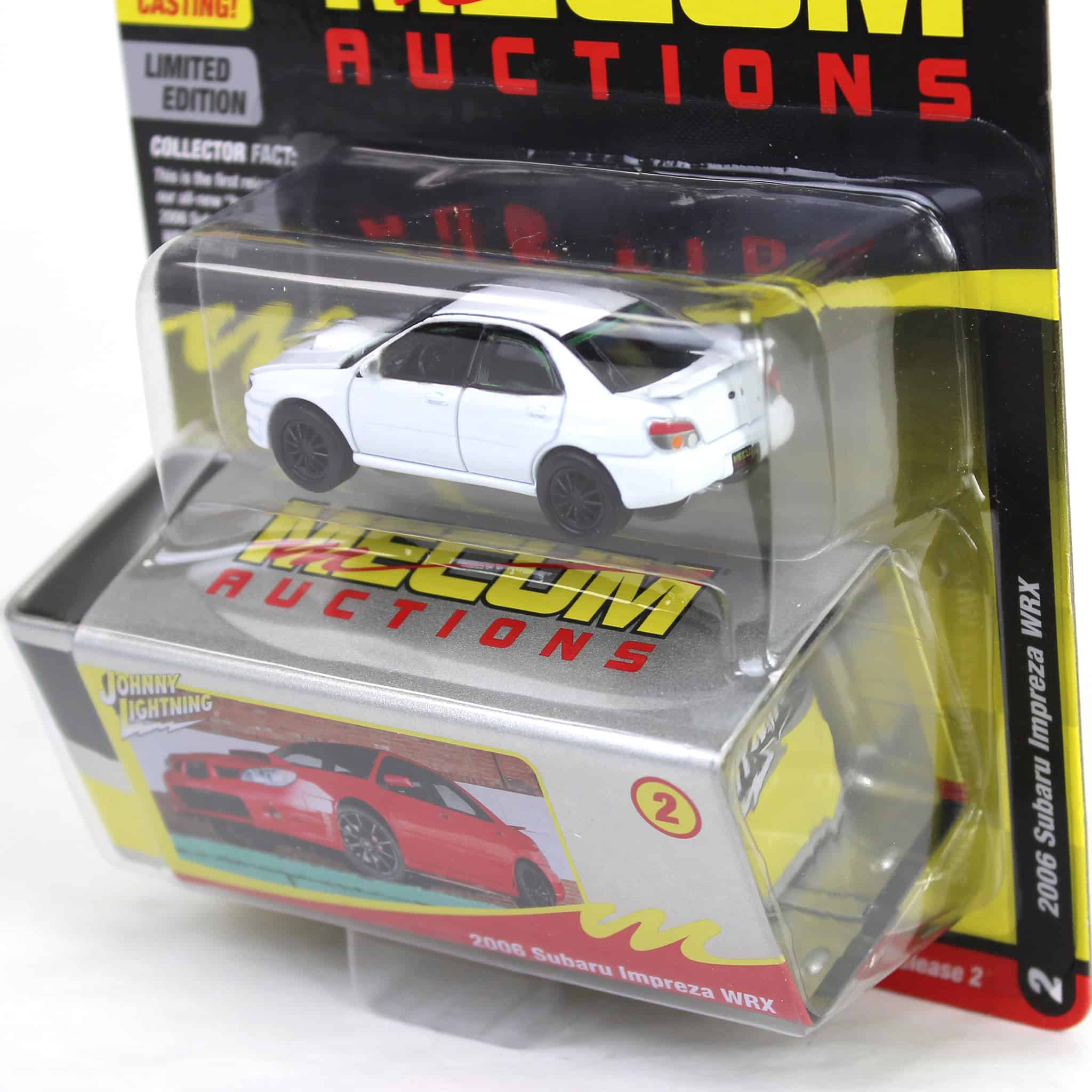1/64 2006 Subaru Impreza WRX, White with Black Rims, Mecum Auctions, Johnny Lightning Collector Tin Series 15 - Image 5