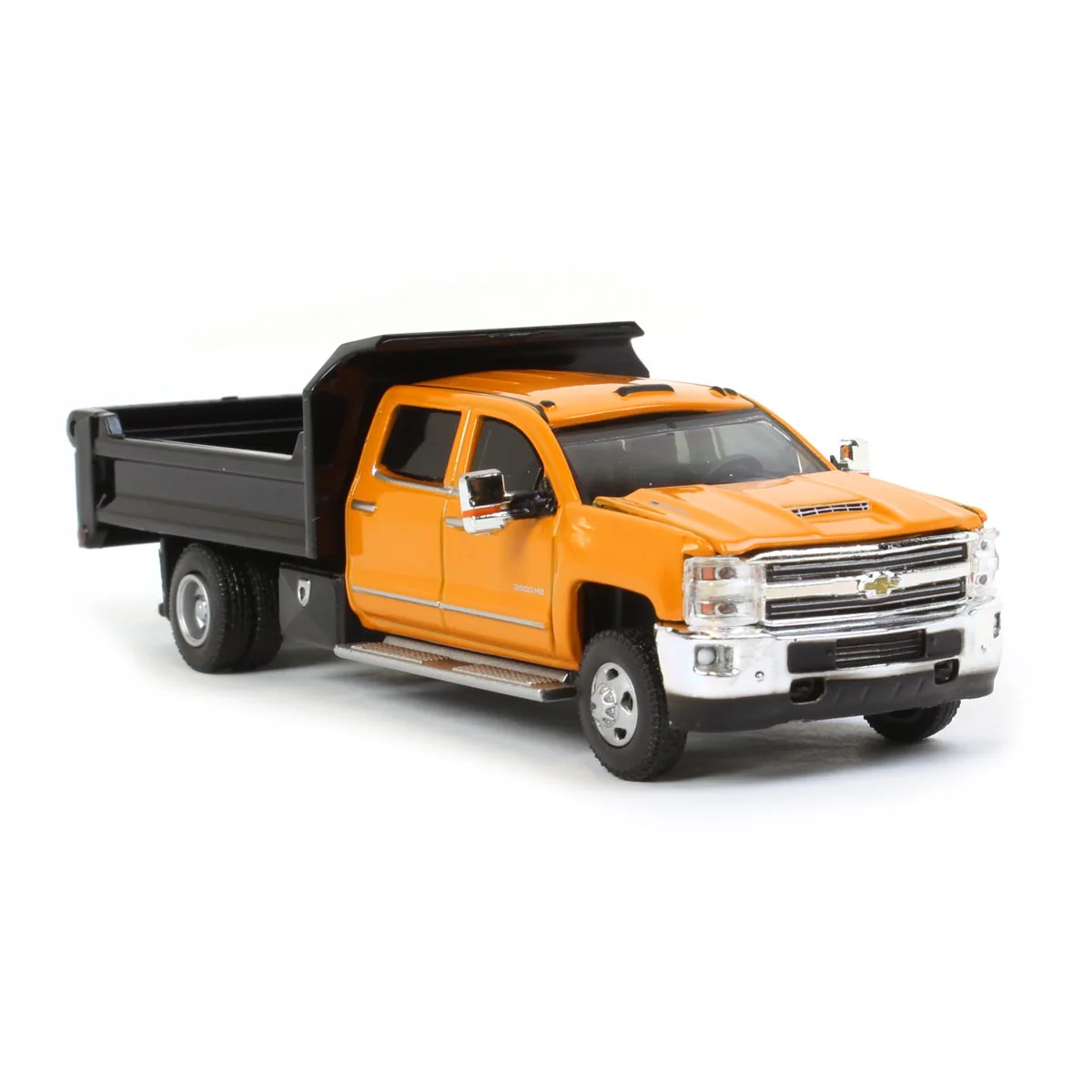 1/64 2017 Chevrolet Silverado 3500 Dump Truck, Orange & Black Dually Drivers 4 - Image 2
