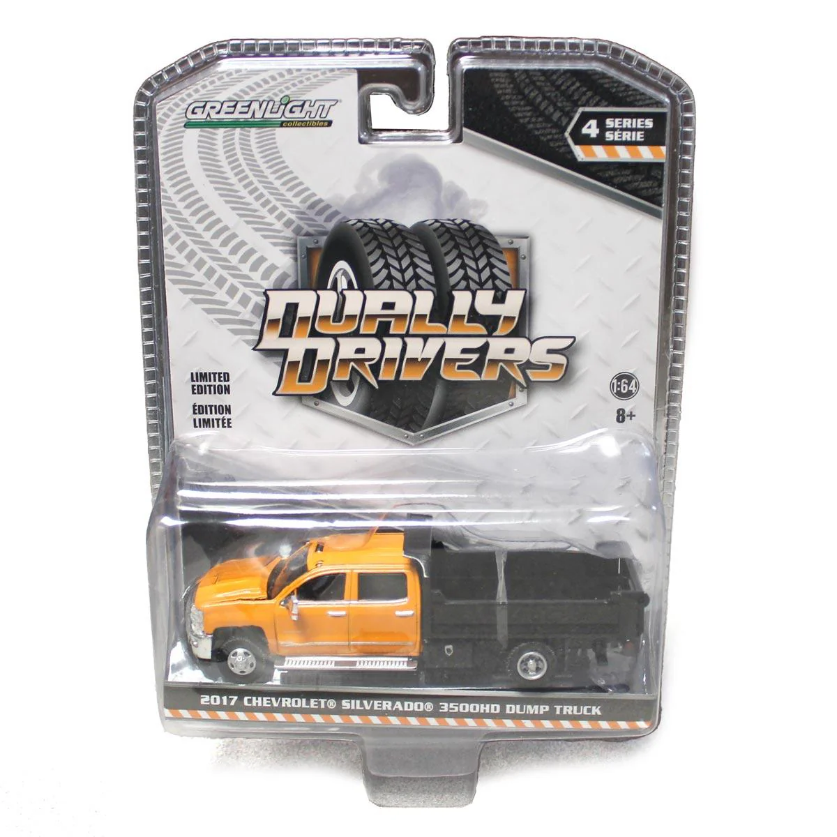 1/64 2017 Chevrolet Silverado 3500 Dump Truck, Orange & Black Dually Drivers 4 - Image 5