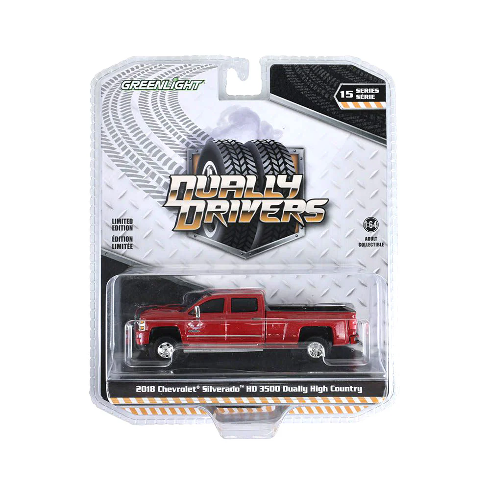 1/64 2018 Chevrolet Silverado 3500 HD High Country Dually Pickup Truck, Cajun Red Metallic, Dually Drivers Series 15 - Image 8