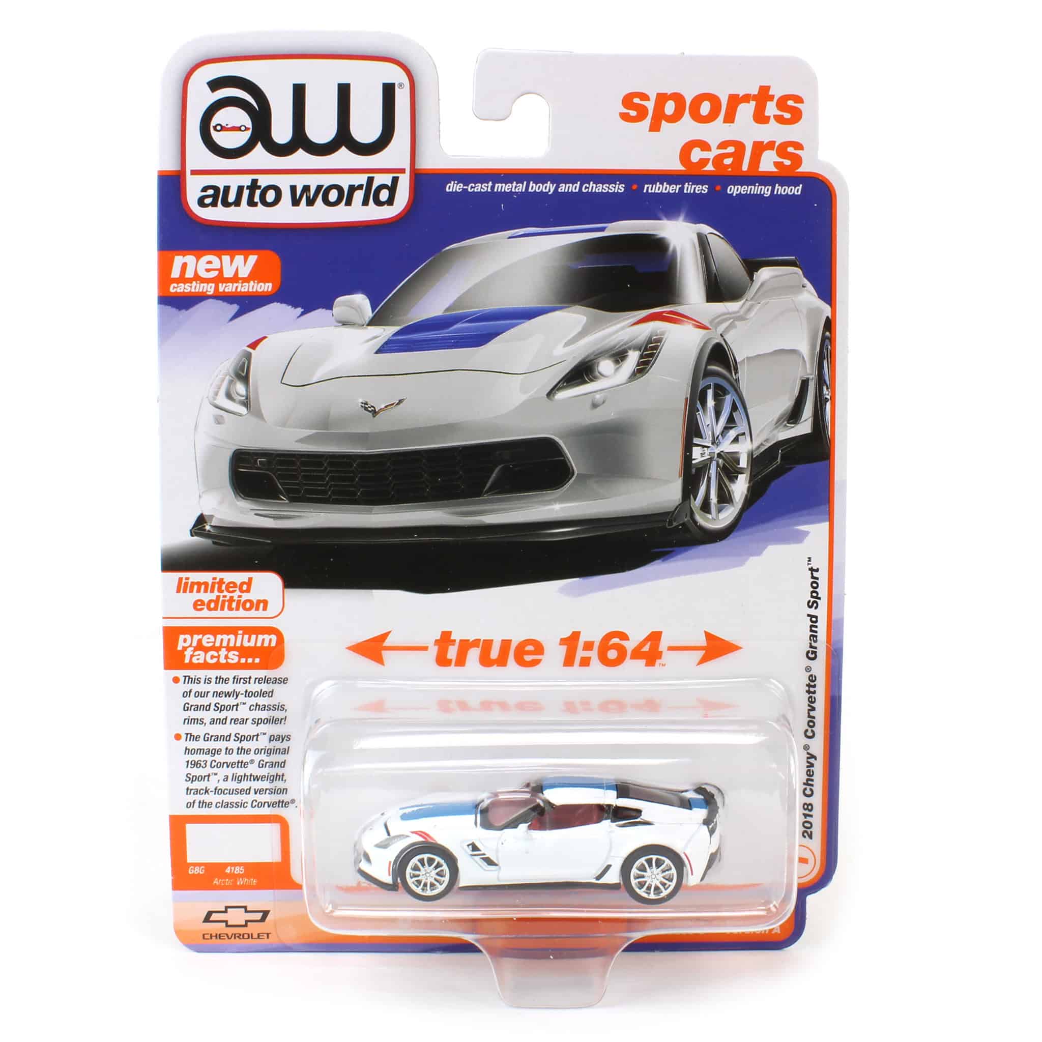 1/64 2018 Chevy Corvette Grand Sport, Arctic White Body, Auto World
