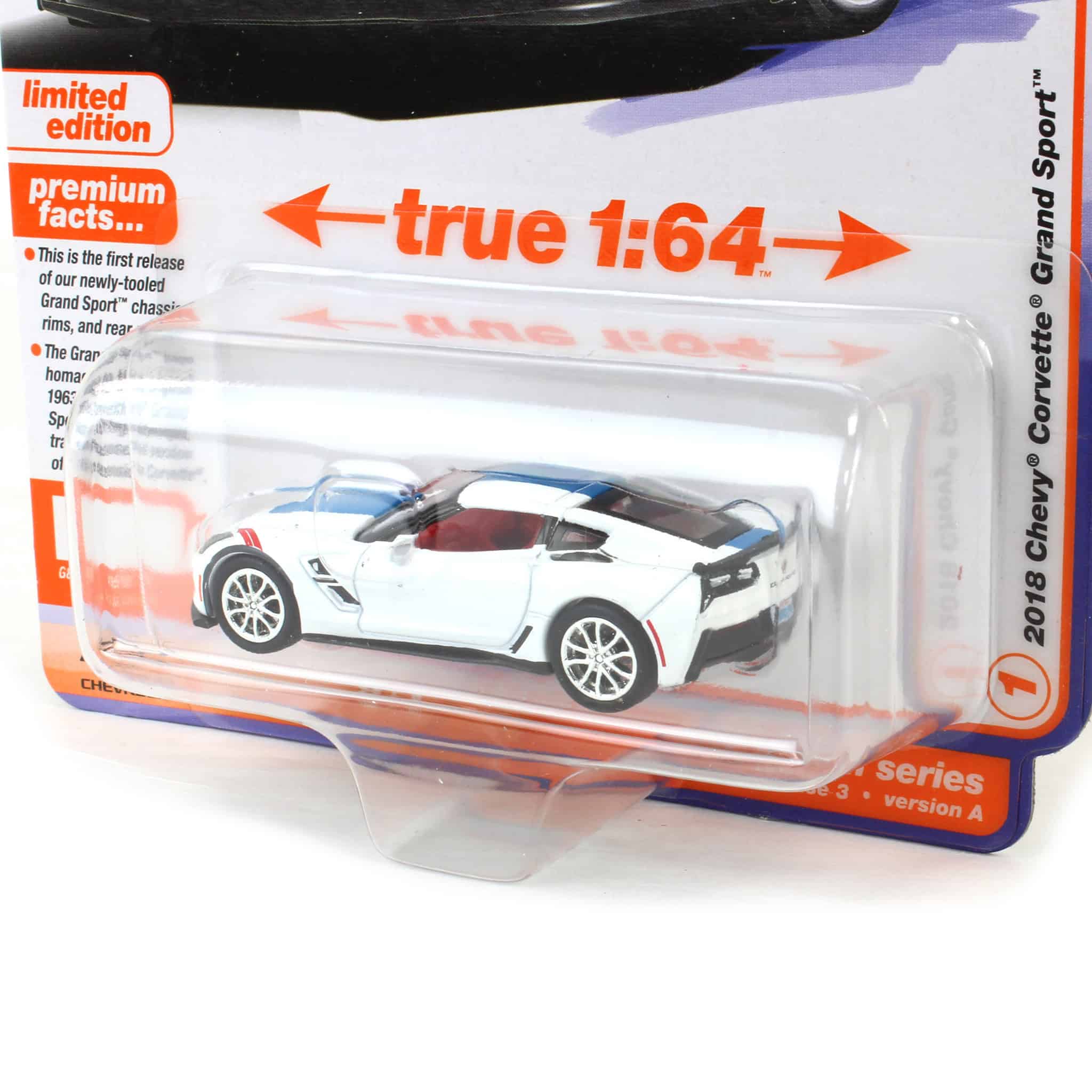 1/64 2018 Chevy Corvette Grand Sport, Arctic White Body, Auto World - Image 3