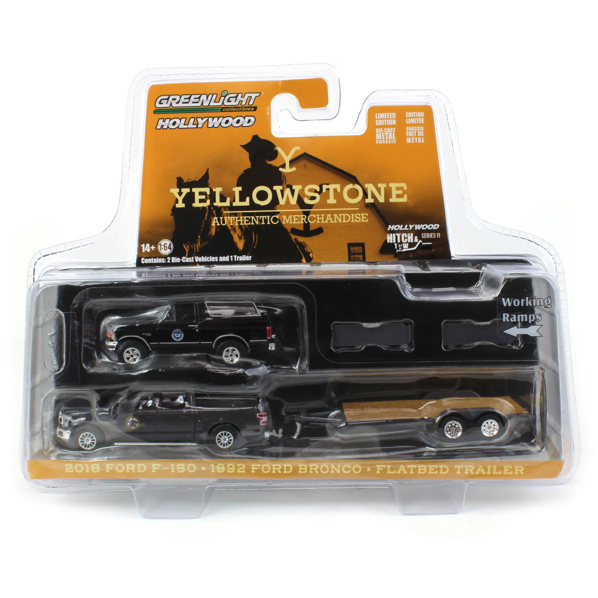 1/64 2018 Ford F-150 Pickup Truck with 1992 Ford Bronco & Flatbed Trailer, Montana Livestock Assoc., Hitch & Tow Series 11 - Image 5