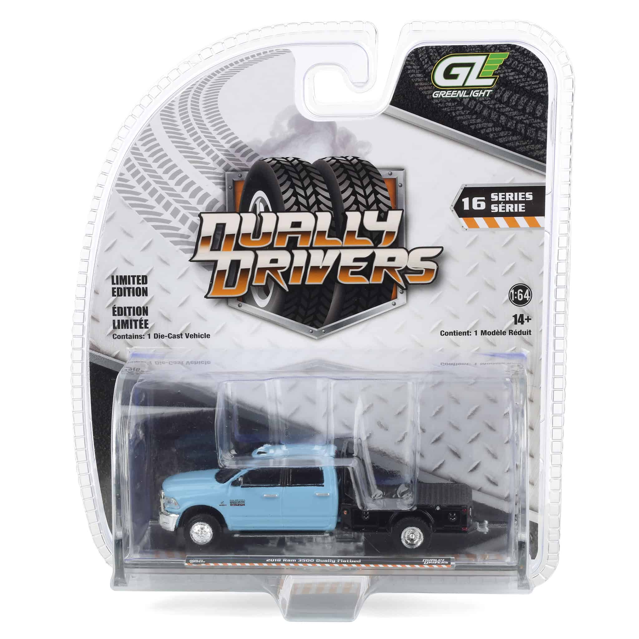 1/64 2018 Ram 3500 Dually Flatbed, Robin’s Egg Blue, Dually Drivers Series 16 - Image 9