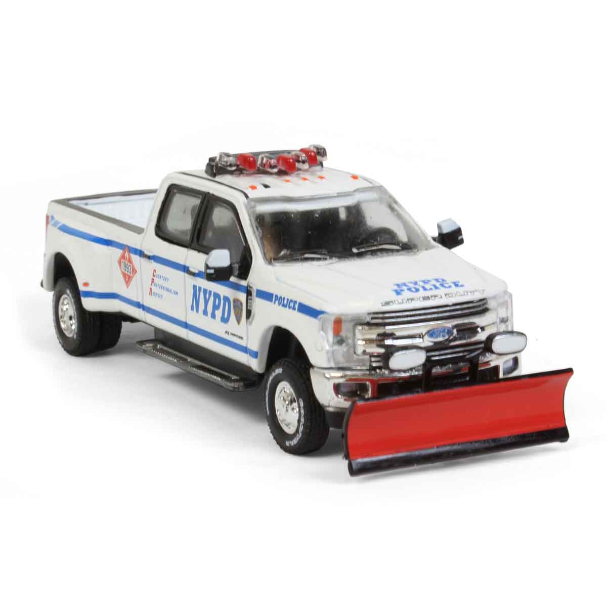 1/64 2019 Ford F-350 Dually Pickup Truck (NYPD) Class 3 Hazmat with Snow Plow - Image 2