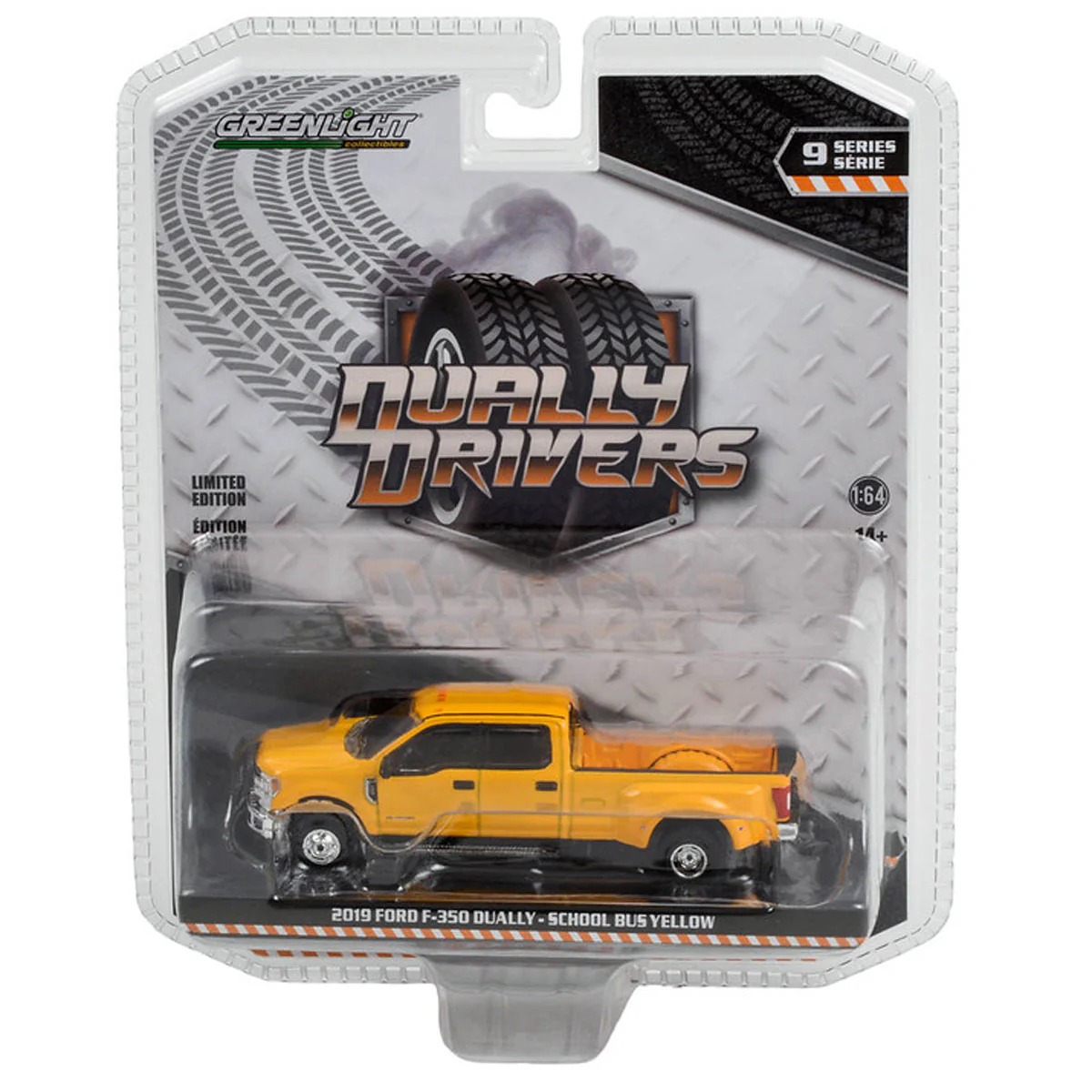 1/64 2019 Ford F-350 Dually Pickup Truck, School Bus Yellow, Dually Drivers Series 9 - Image 2