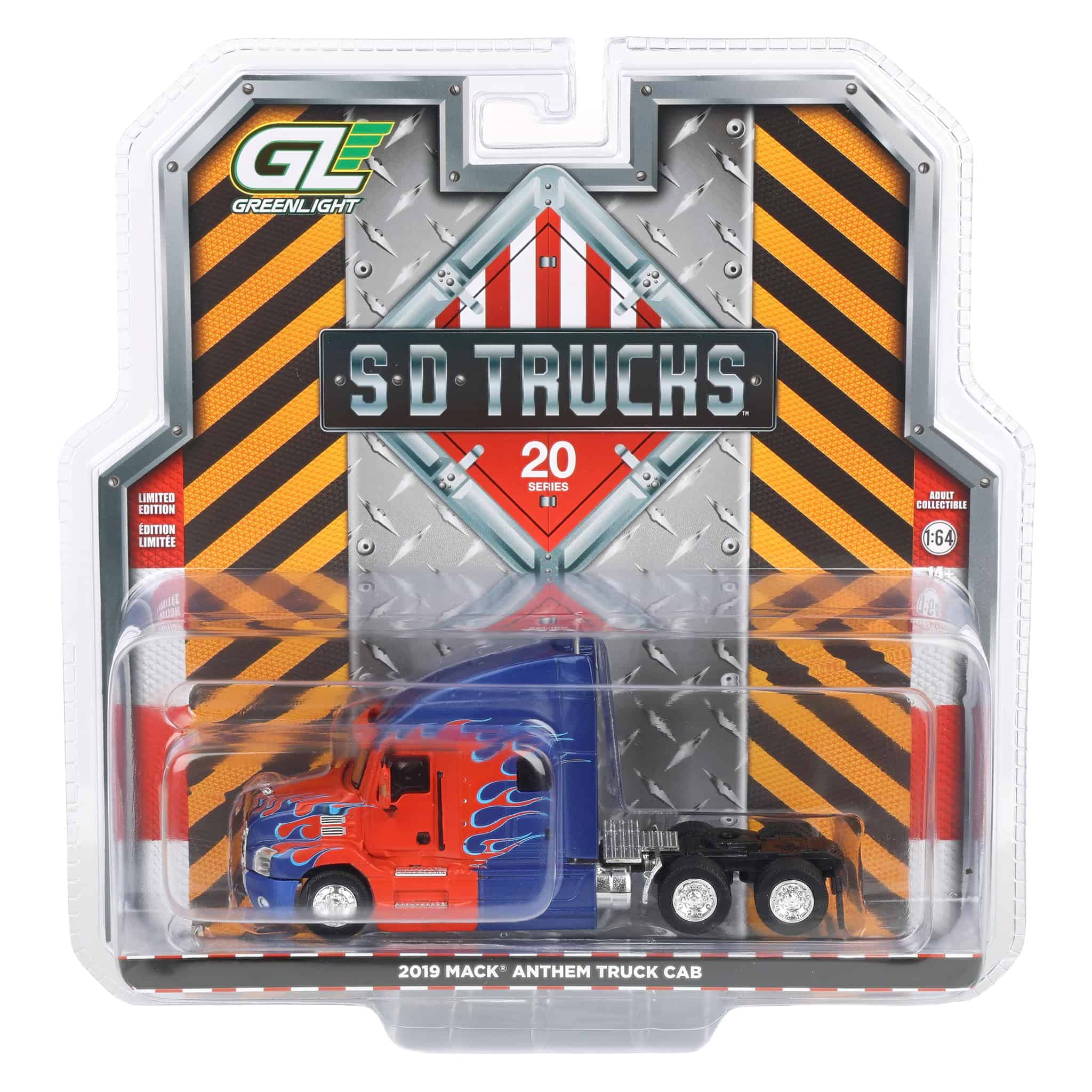 1/64 2019 Mack Anthem Truck Cab, Red & Blue Flames, GreenLight S.D. Trucks Series 20 - Image 6