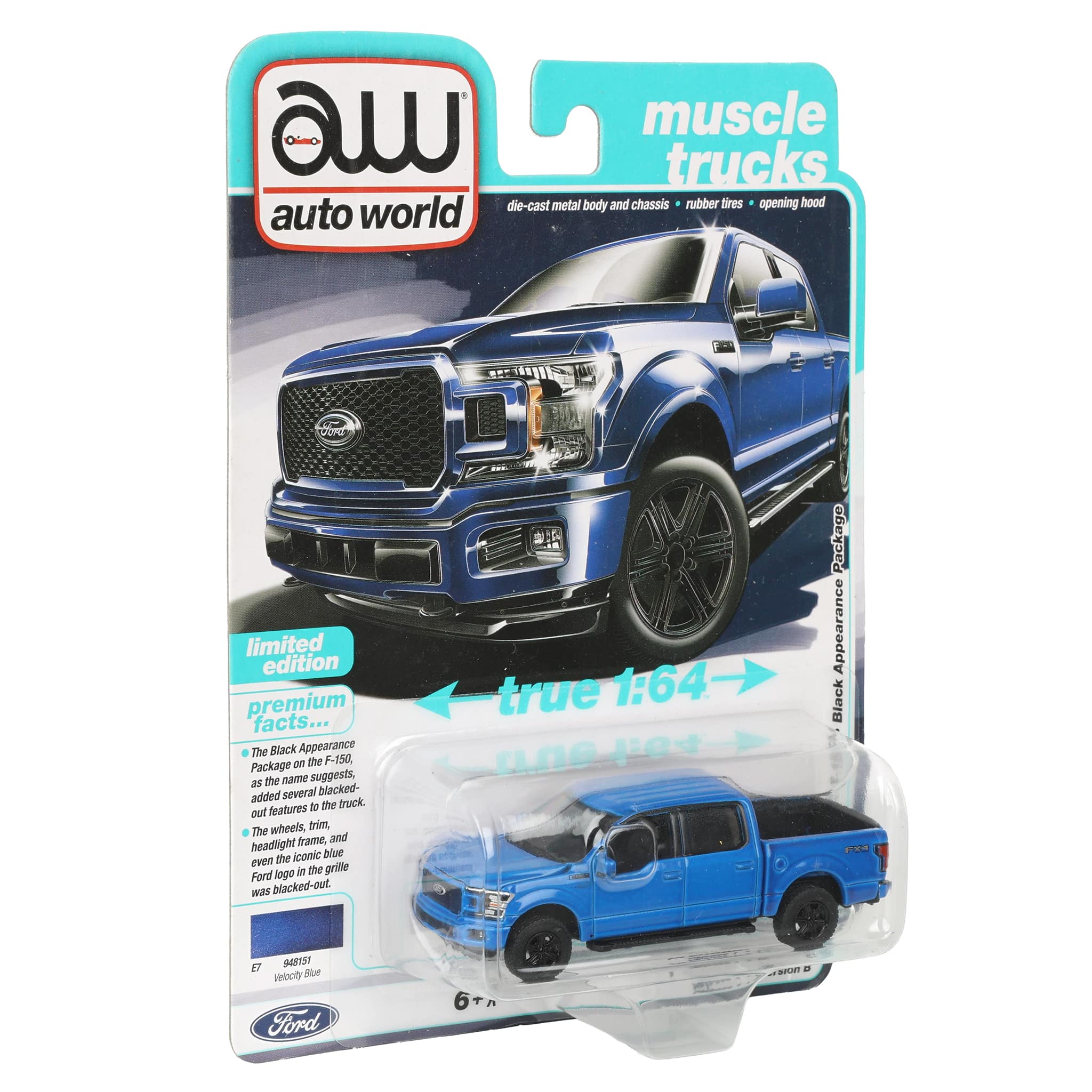 1/64 2020 Ford F-150 Pickup Truck, Velocity Blue, Auto World - Image 2