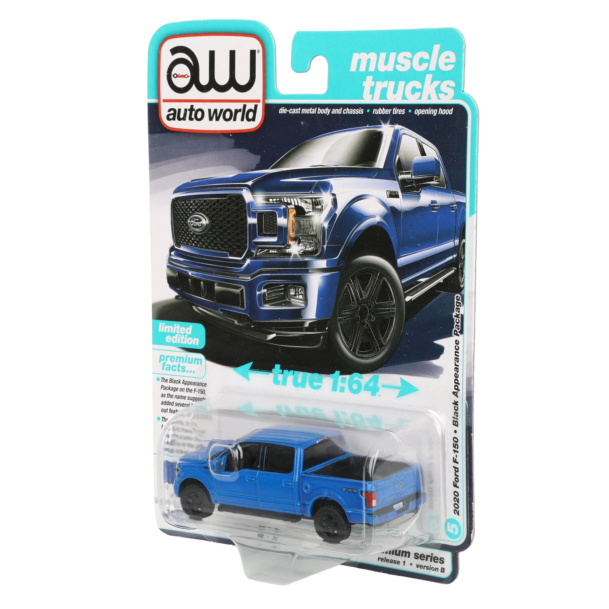 1/64 2020 Ford F-150 Pickup Truck, Velocity Blue, Auto World - Image 3