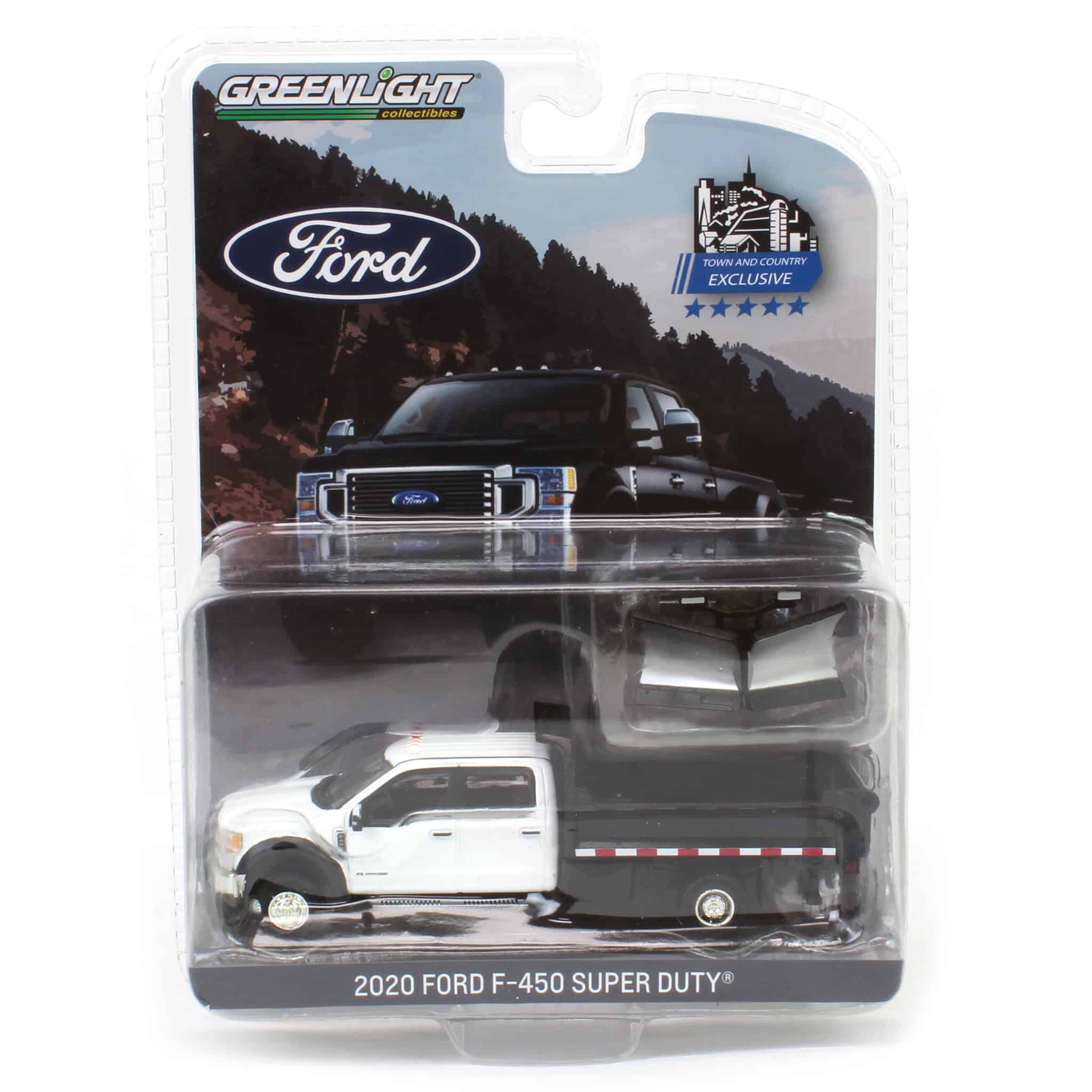 1/64 2020 Ford F-450 XLT Super Duty Dually with V-Plow & Dump Bed, Oxford White, Town & Country Exclusive - Image 5