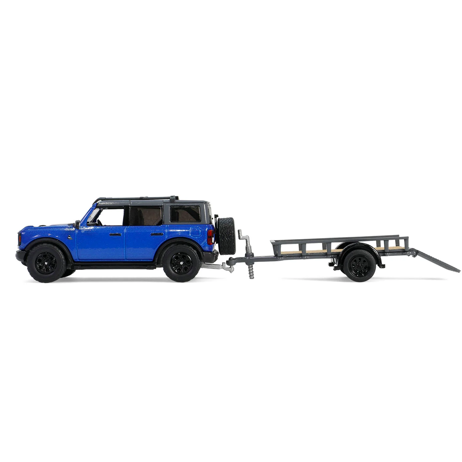 1/64 2021 Ford Bronco Black Diamond with Utility Trailer & Motorcycle, Velocity Blue, Hitch & Tow Series 32 - Image 7