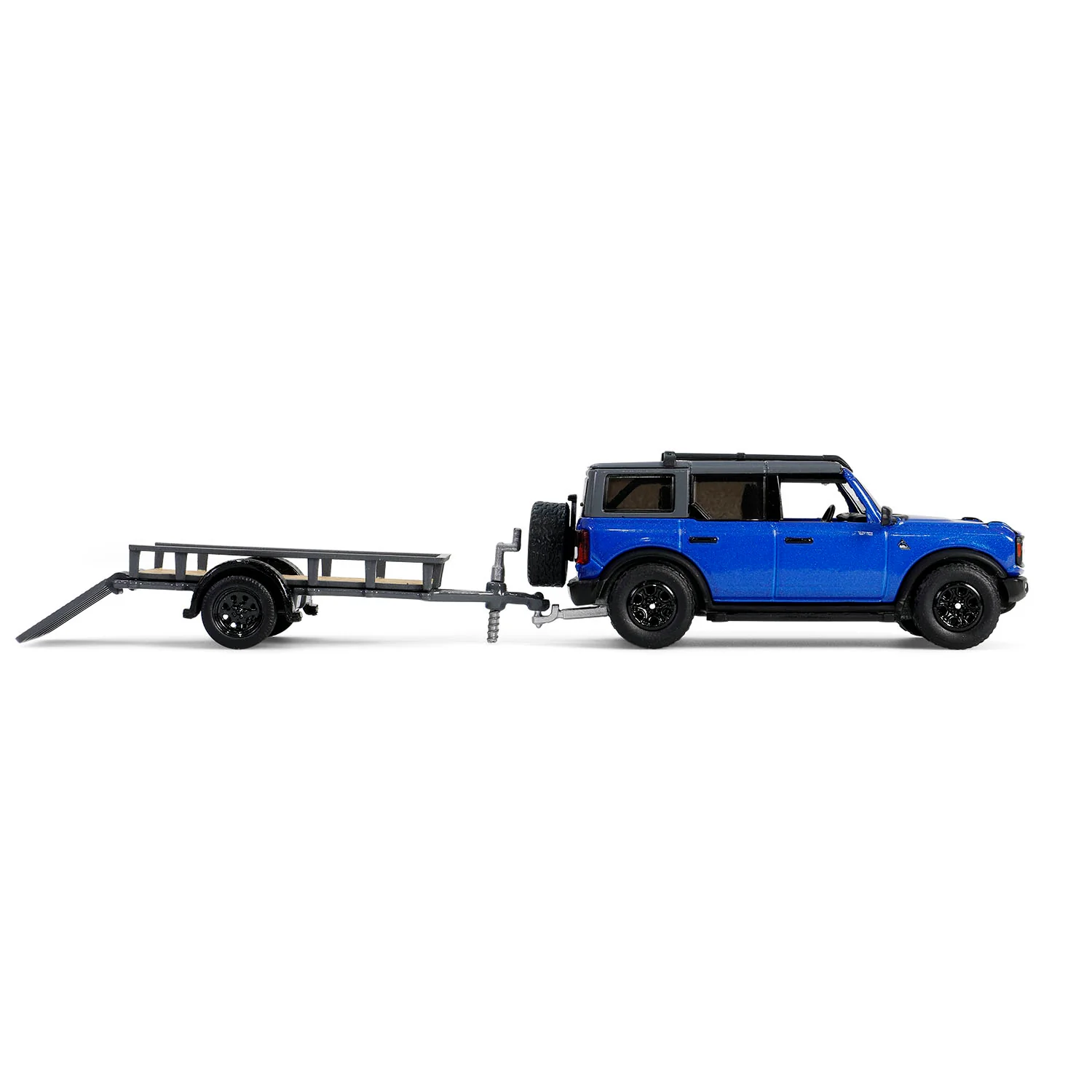 1/64 2021 Ford Bronco Black Diamond with Utility Trailer & Motorcycle, Velocity Blue, Hitch & Tow Series 32 - Image 8