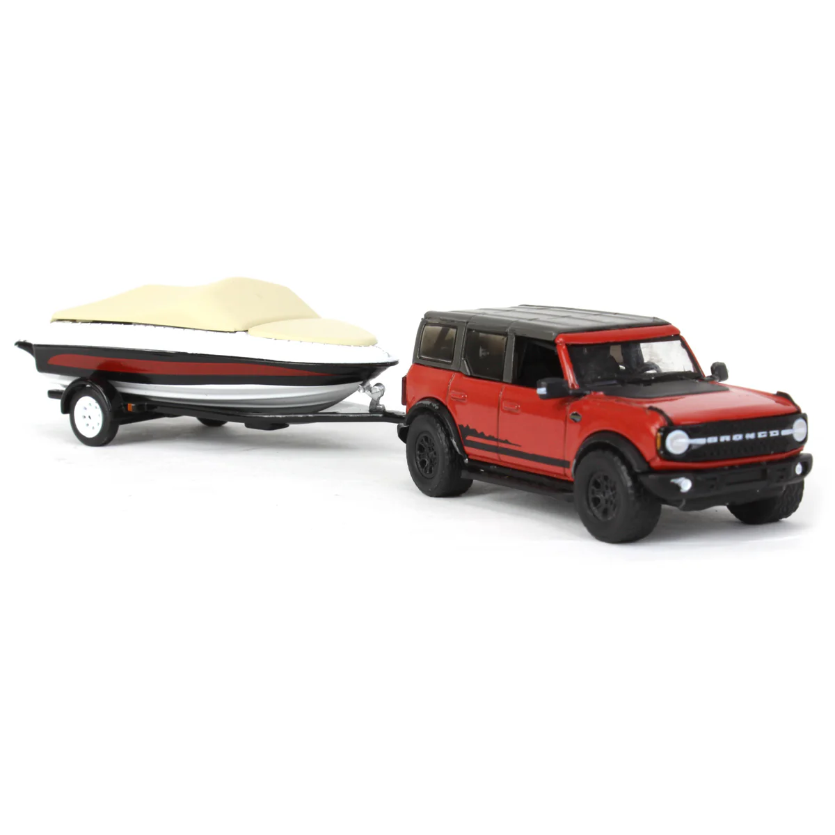 1/64 2021 Ford Bronco Wildtrak with Boat Trailer, Red, Hitch & Tow Series 23 - Image 2