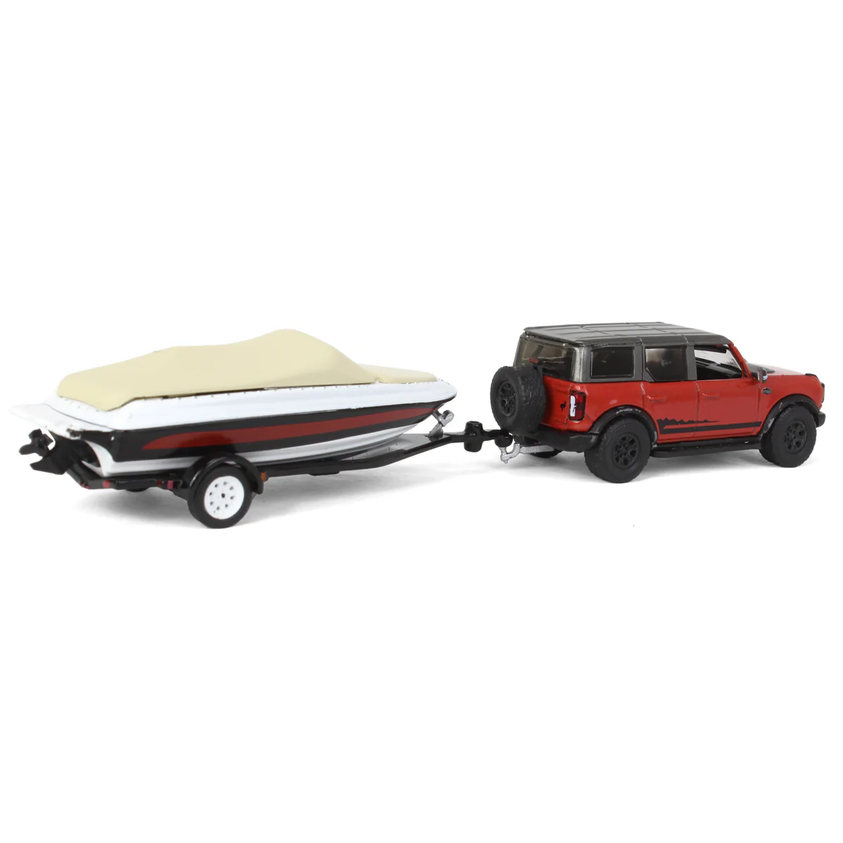 1/64 2021 Ford Bronco Wildtrak with Boat Trailer, Red, Hitch & Tow Series 23 - Image 3