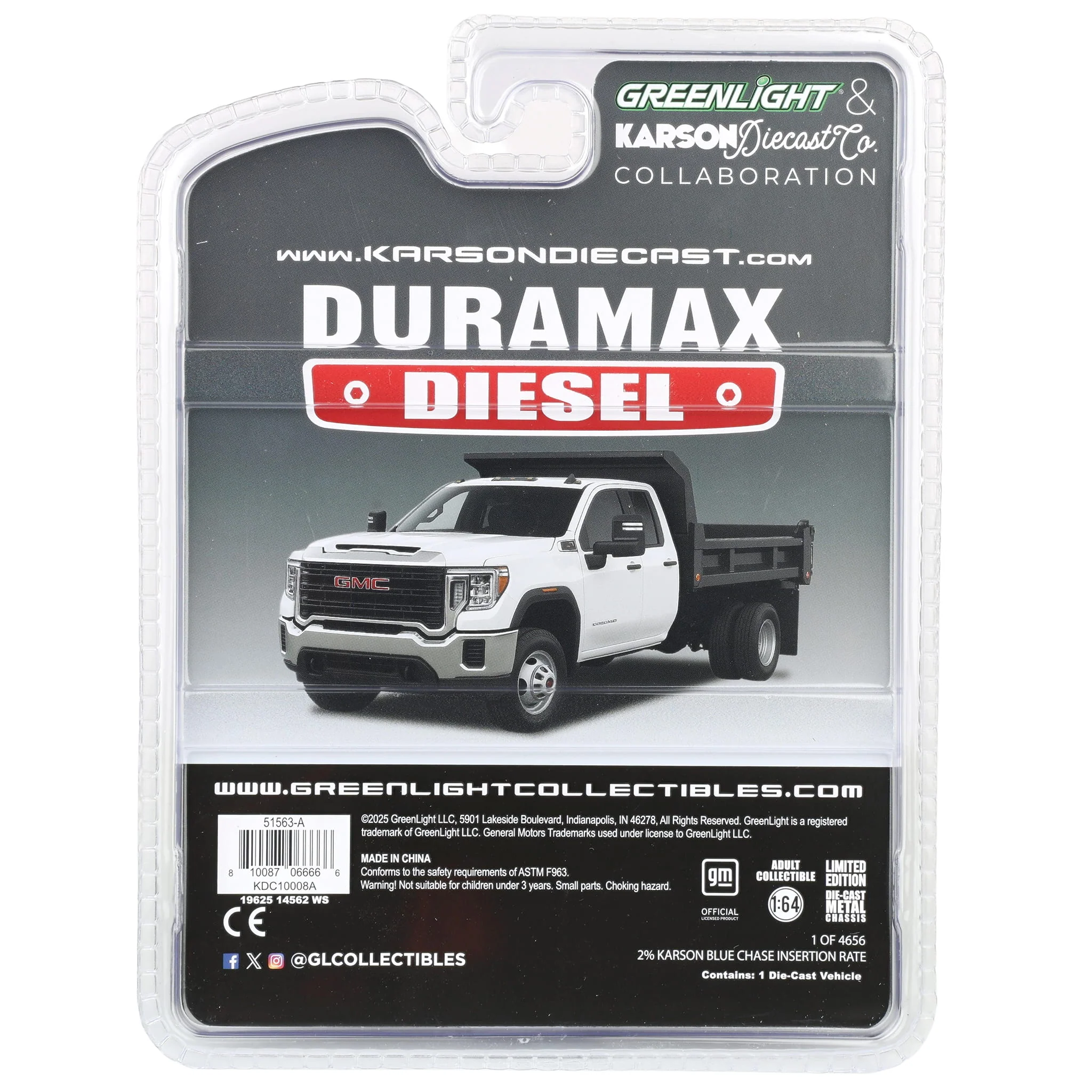 1/64 2022 GMC Sierra 3500HD Pickup Truck with Dump Bed, Summit White, Karson Diecast Exclusive - Image 7