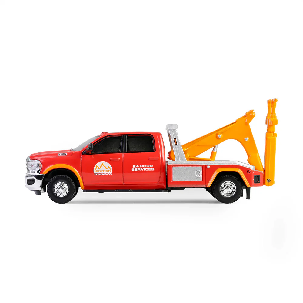 1/64 2022 Ram 3500 Dually Wrecker, Red & Orange, Dually Drivers Series 16 - Image 3