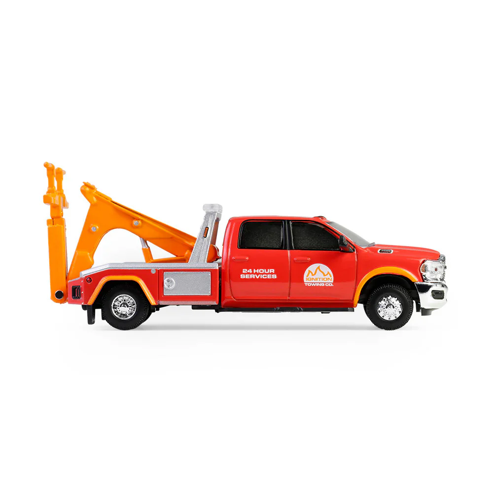 1/64 2022 Ram 3500 Dually Wrecker, Red & Orange, Dually Drivers Series 16 - Image 4