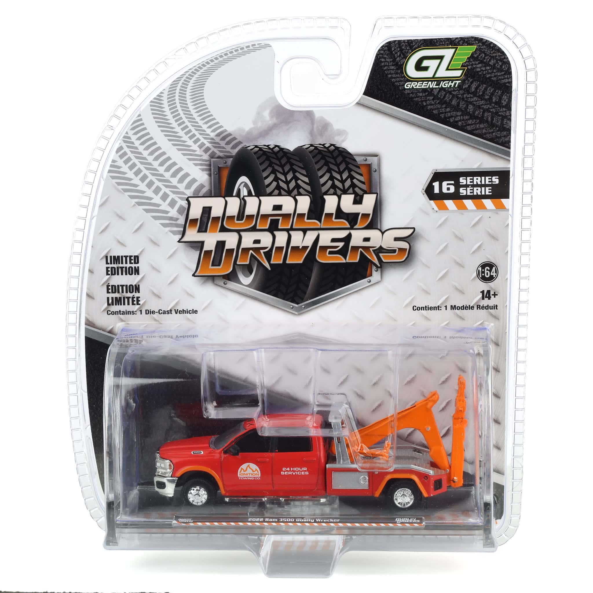 1/64 2022 Ram 3500 Dually Wrecker, Red & Orange, Dually Drivers Series 16 - Image 9