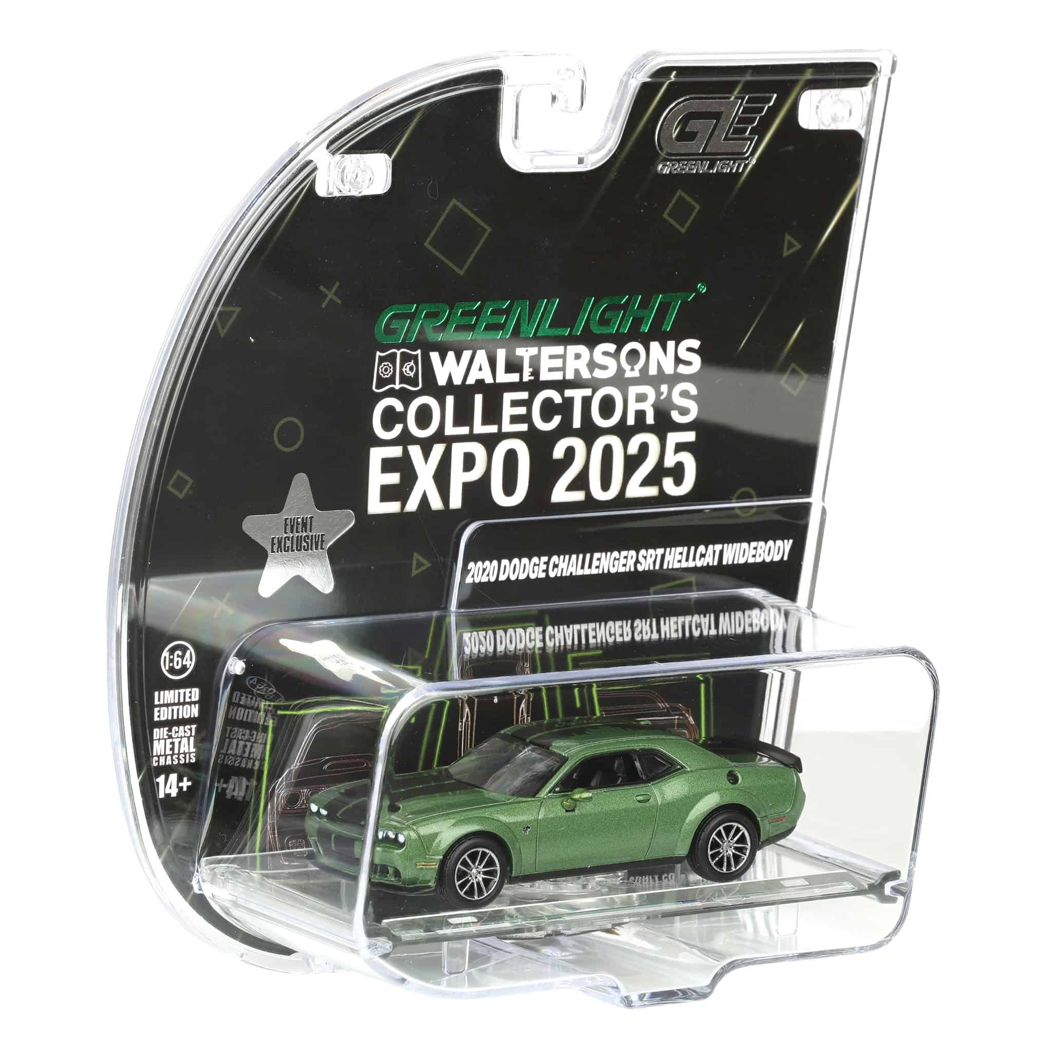 1/64 2020 Dodge Challenger SRT Hellcat Widebody, F8 Green with Indiana Stripe, 2025 GreenLight Waltersons Product Expo Exclusive - Image 2
