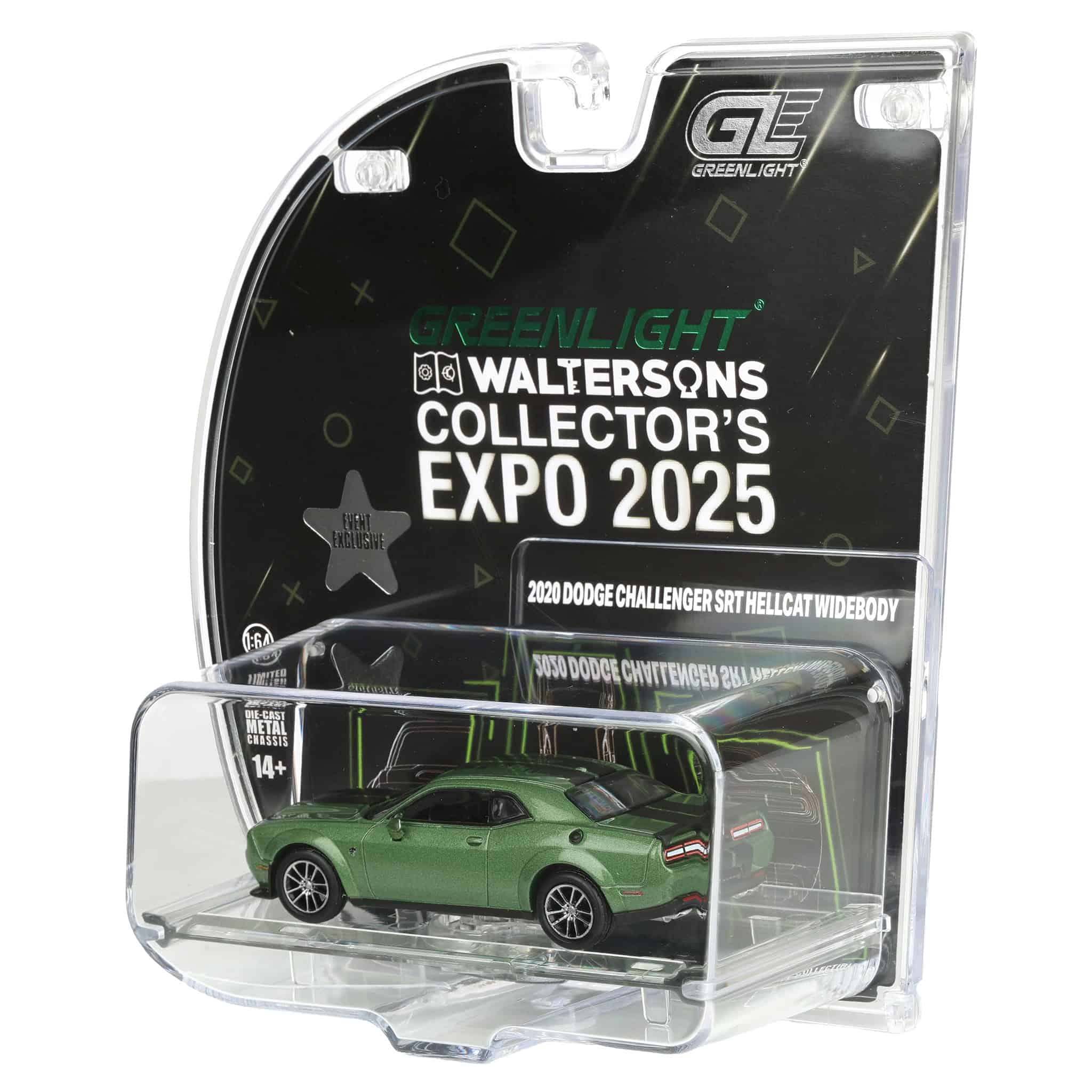 1/64 2020 Dodge Challenger SRT Hellcat Widebody, F8 Green with Indiana Stripe, 2025 GreenLight Waltersons Product Expo Exclusive - Image 3