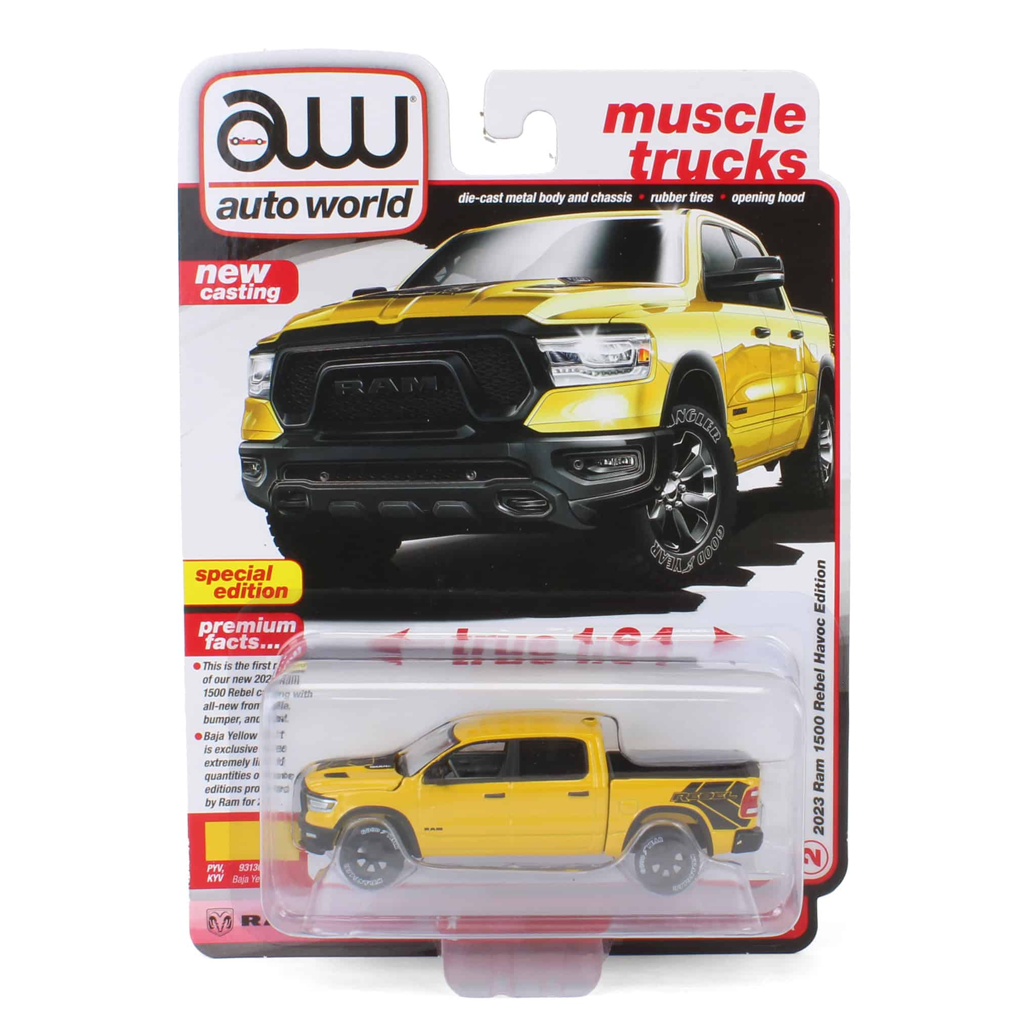 1/64 2023 Dodge Ram Rebel Havoc Edition, Baja Yellow, Auto World - Image 6