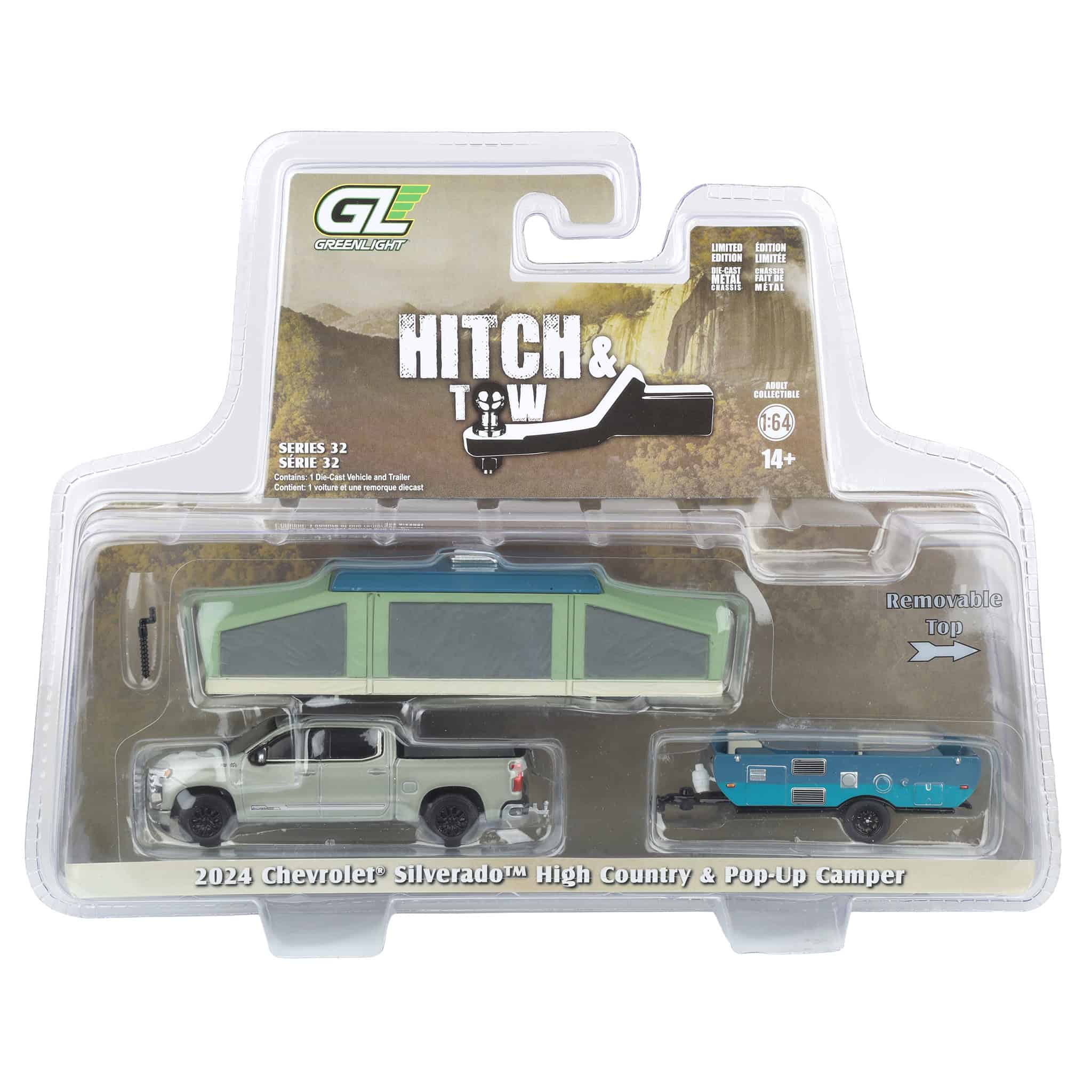 1/64 2024 Chevrolet Silverado High Country with Pop-Up Camper, Sterling Gray, Hitch & Tow Series 32 - Image 11