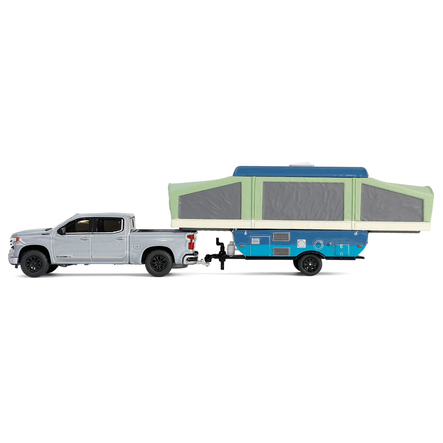1/64 2024 Chevrolet Silverado High Country with Pop-Up Camper, Sterling Gray, Hitch & Tow Series 32 - Image 3