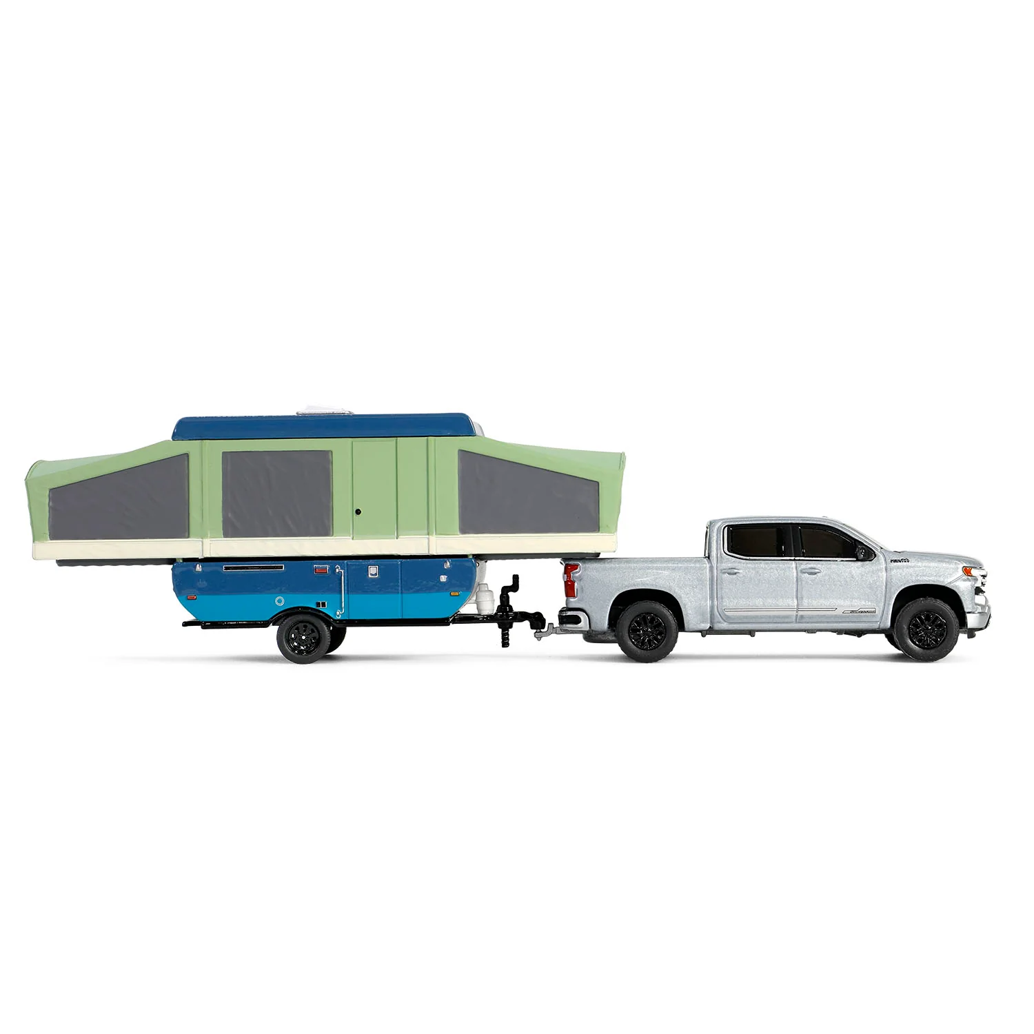 1/64 2024 Chevrolet Silverado High Country with Pop-Up Camper, Sterling Gray, Hitch & Tow Series 32 - Image 4