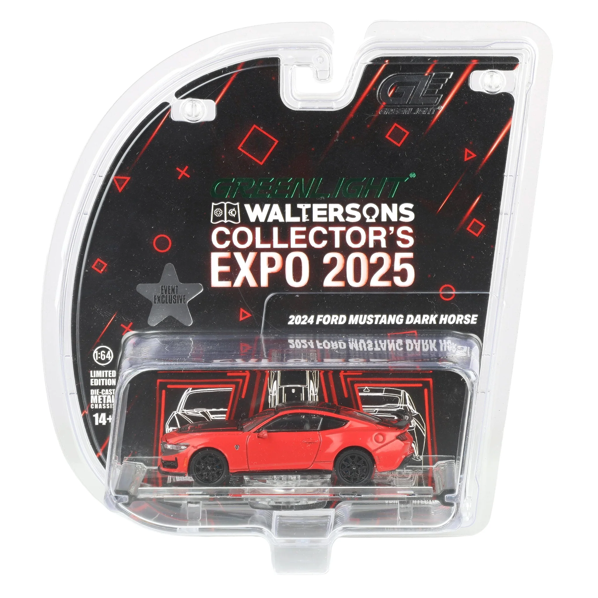 1/64 2024 Ford Mustang Dark Horse, Red with Indiana Stripe, 2025 GreenLight Waltersons Product Expo Exclusive - Image 6