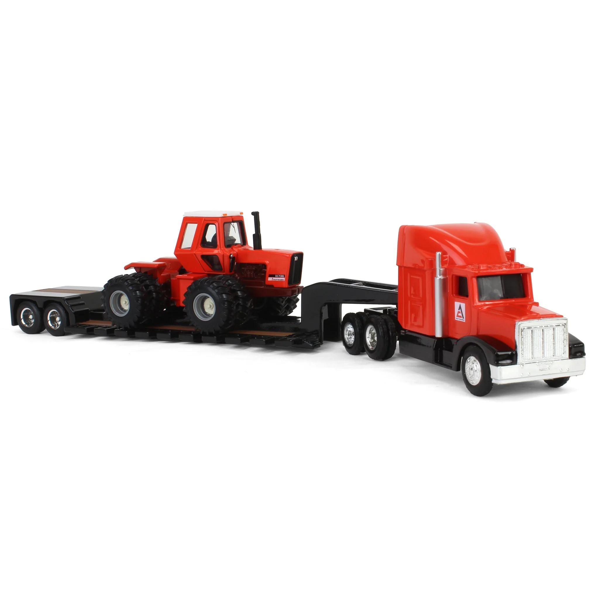 1/64 Allis Chalmers 7580 Maroon Belly Tractor & Semi Truck with Lowboy Trailer by ERTL - Image 2