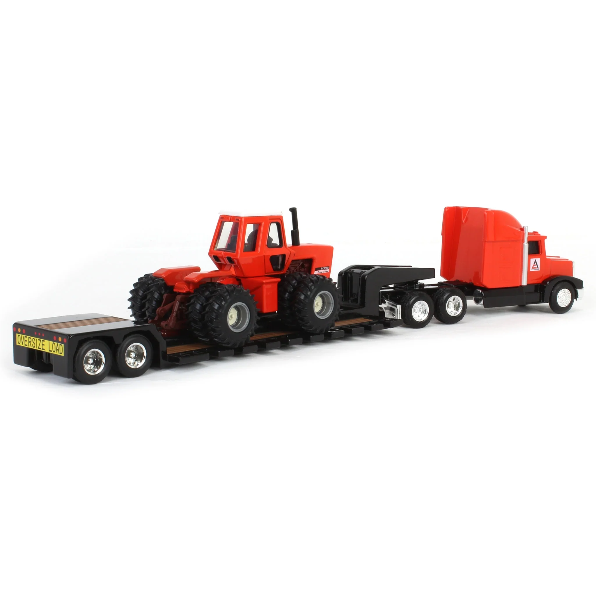 1/64 Allis Chalmers 7580 Maroon Belly Tractor & Semi Truck with Lowboy Trailer by ERTL - Image 3