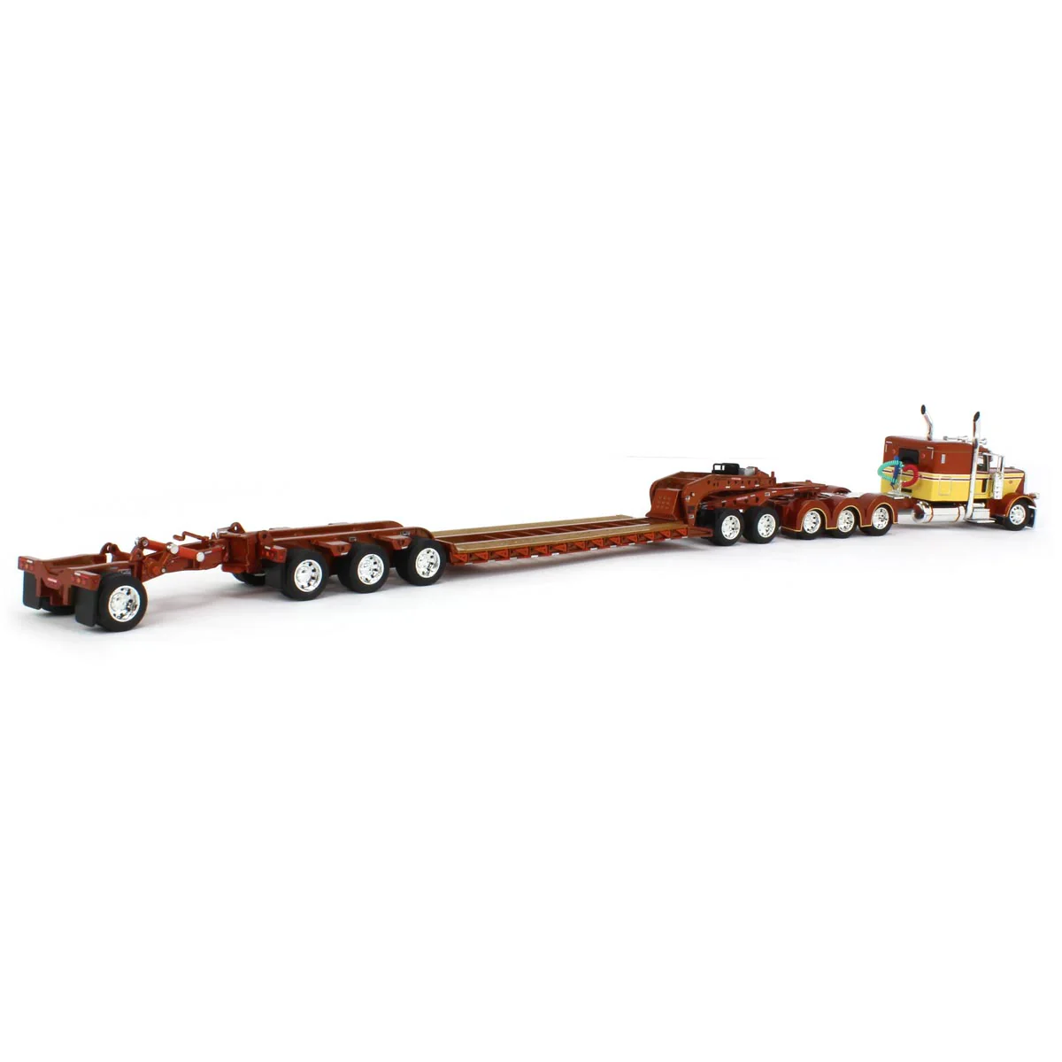 1/64 Amber & Tan Peterbilt 389 Semi Truck with Fontaine Magnitude Tri-axle Lowboy, Jeep, & Stinger, DCP by First Gear - Image 3