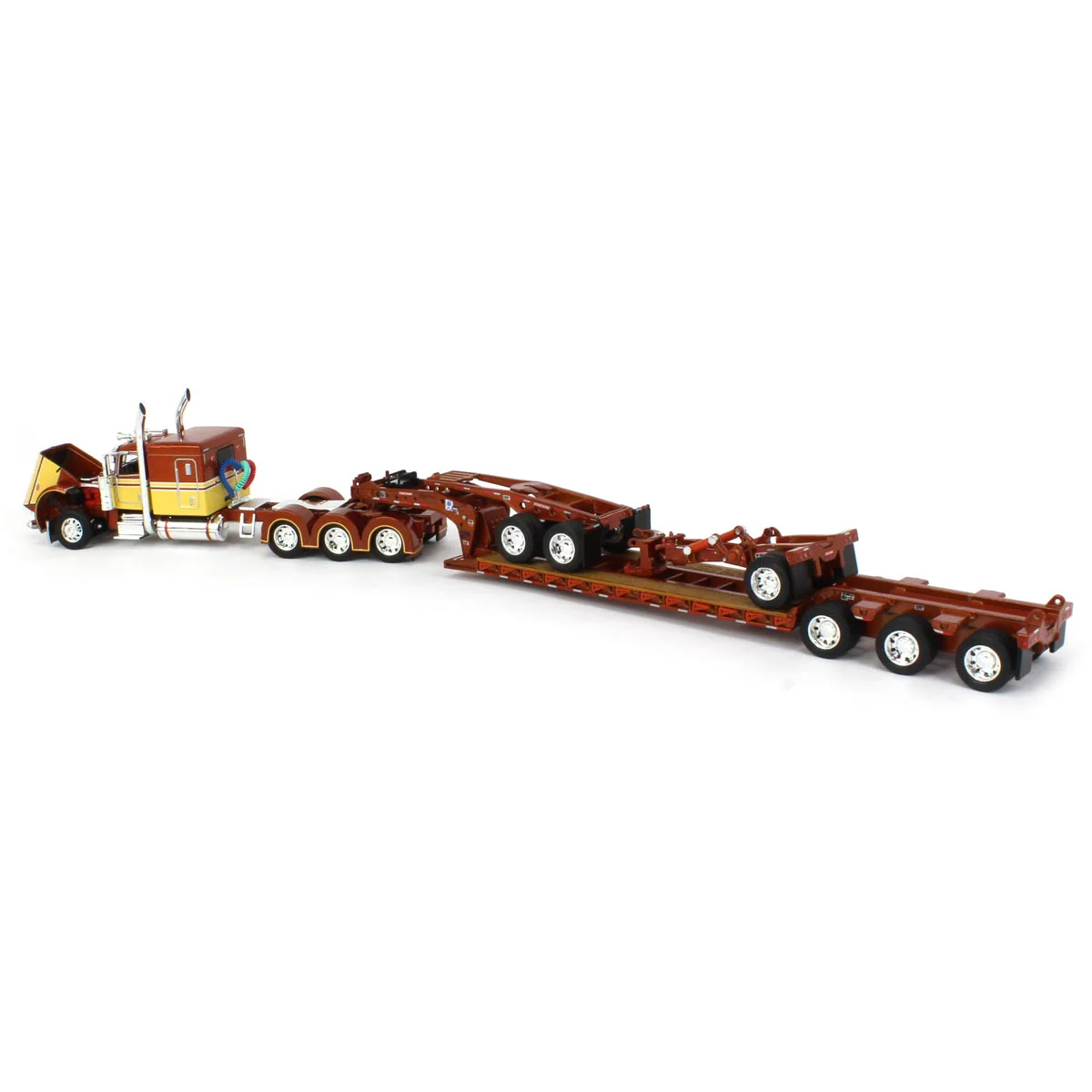 1/64 Amber & Tan Peterbilt 389 Semi Truck with Fontaine Magnitude Tri-axle Lowboy, Jeep, & Stinger, DCP by First Gear - Image 4