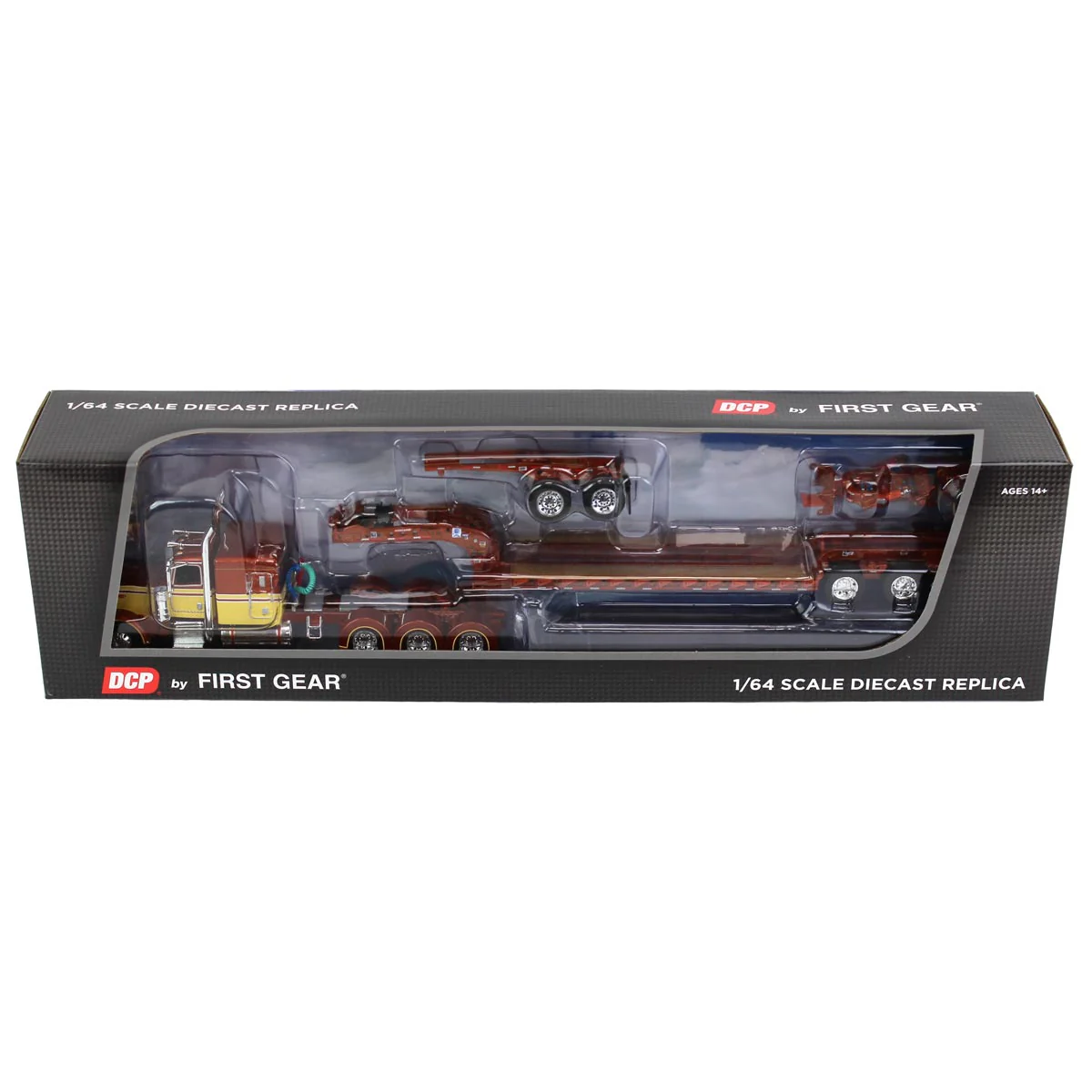 1/64 Amber & Tan Peterbilt 389 Semi Truck with Fontaine Magnitude Tri-axle Lowboy, Jeep, & Stinger, DCP by First Gear - Image 6