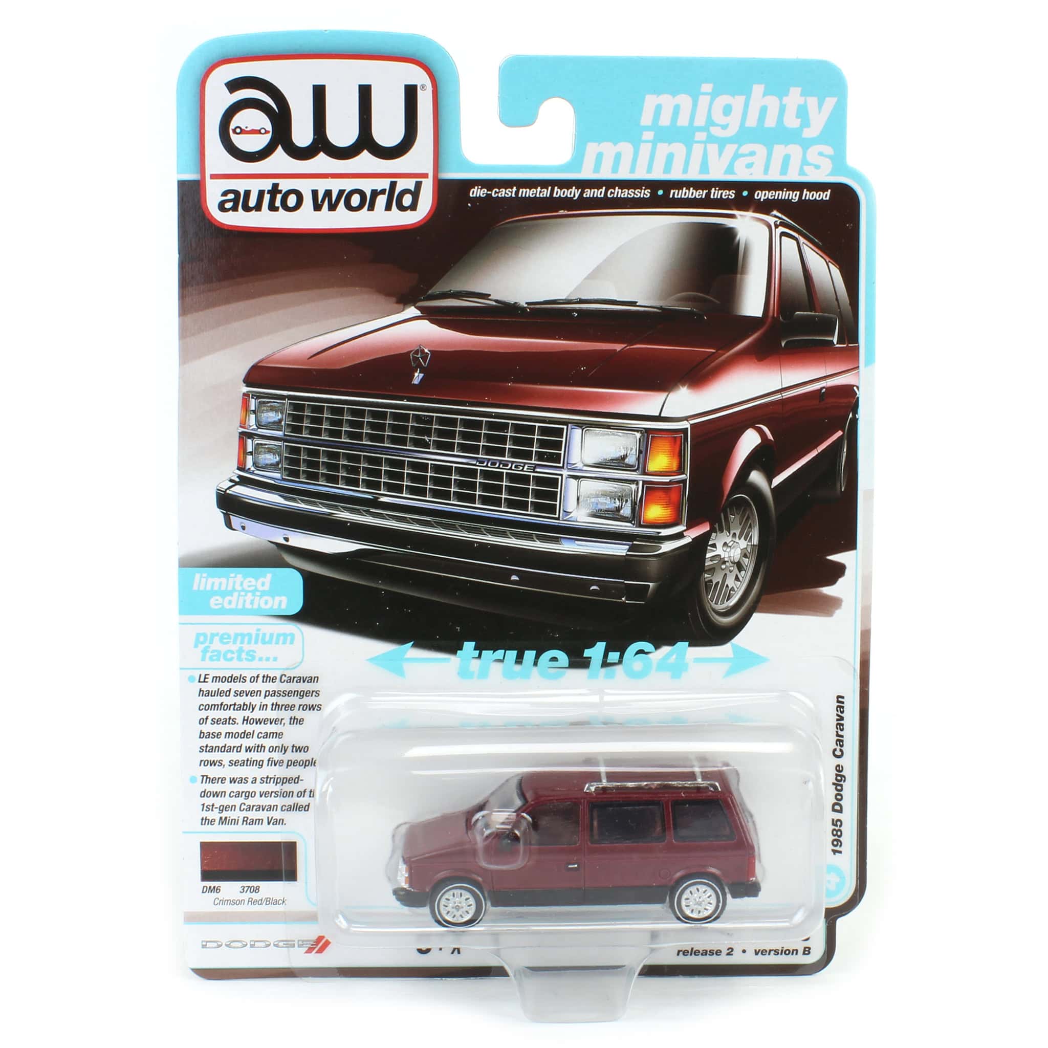 1/64 Auto World 1985 Dodge Caravan, Crimson Red with Black - Image 5