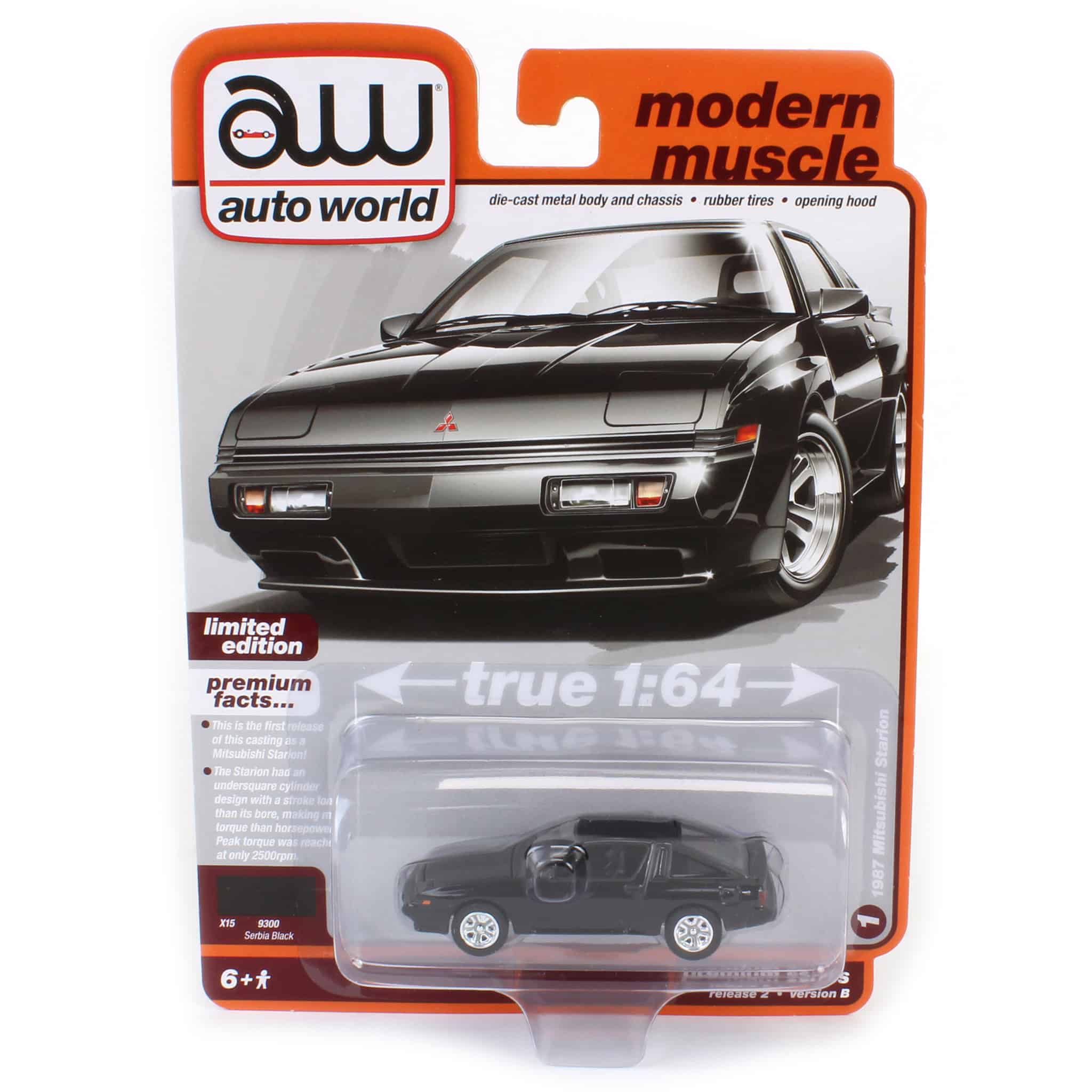 1/64 Auto World 2023 Release 2B, 1987 Mitsubishi Starion, Serbia Black - Image 2