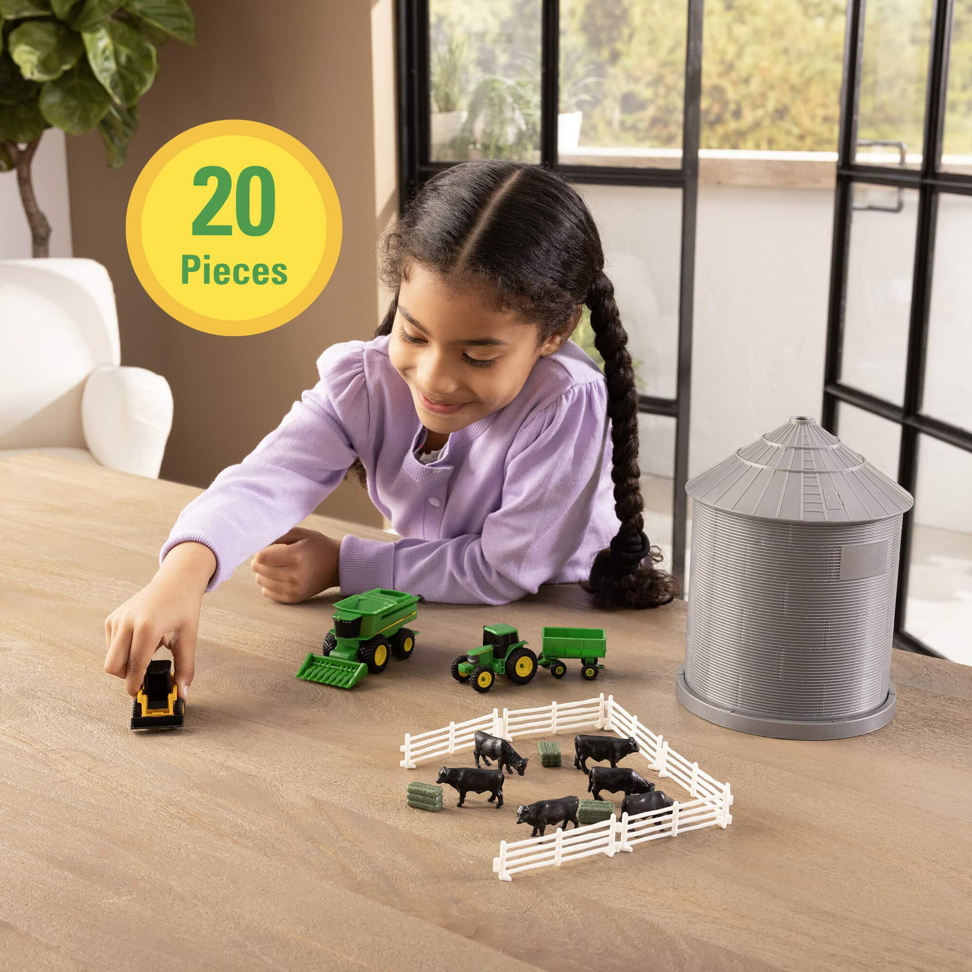 1/64 Big Farm 9" x 6.5" Grain Bin, 20 Piece Farm Set with John Deere Combine, Tractor & Skid Steer - Image 4