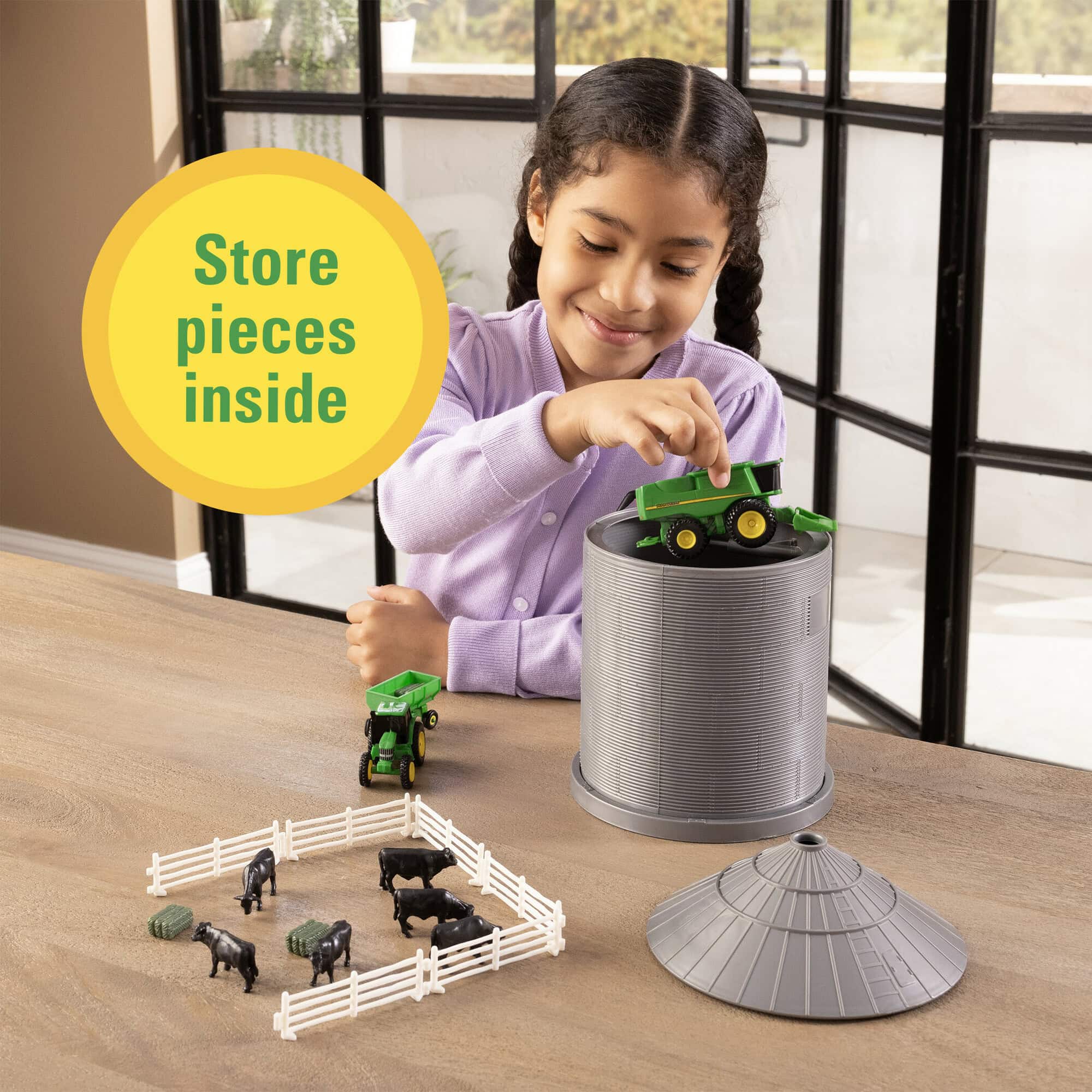 1/64 Big Farm 9" x 6.5" Grain Bin, 20 Piece Farm Set with John Deere Combine, Tractor & Skid Steer - Image 5