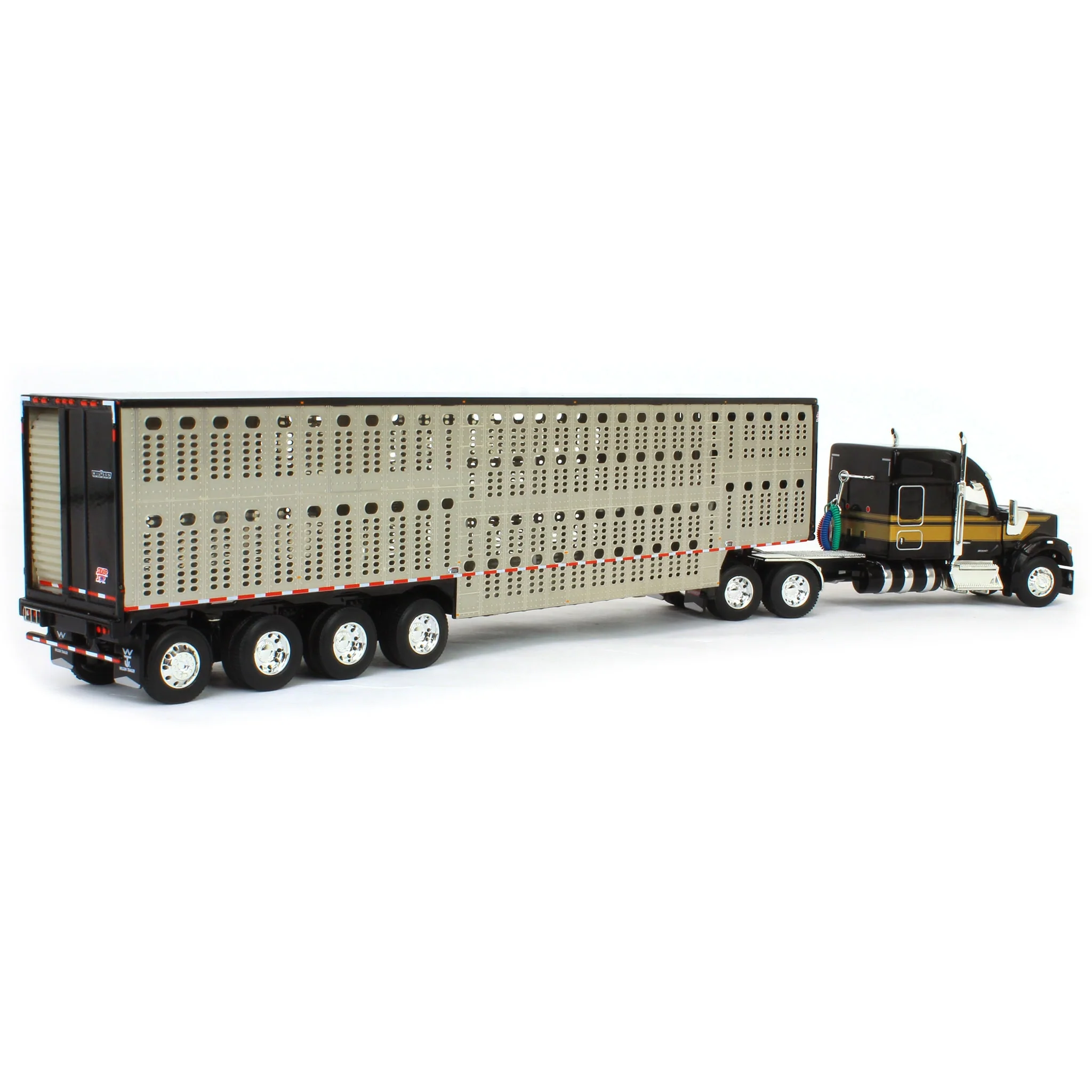 1/64 Black & Gold Kenworth W990 with Wilson Silverstar Livestock Trailer, DCP by First Gear - Image 3