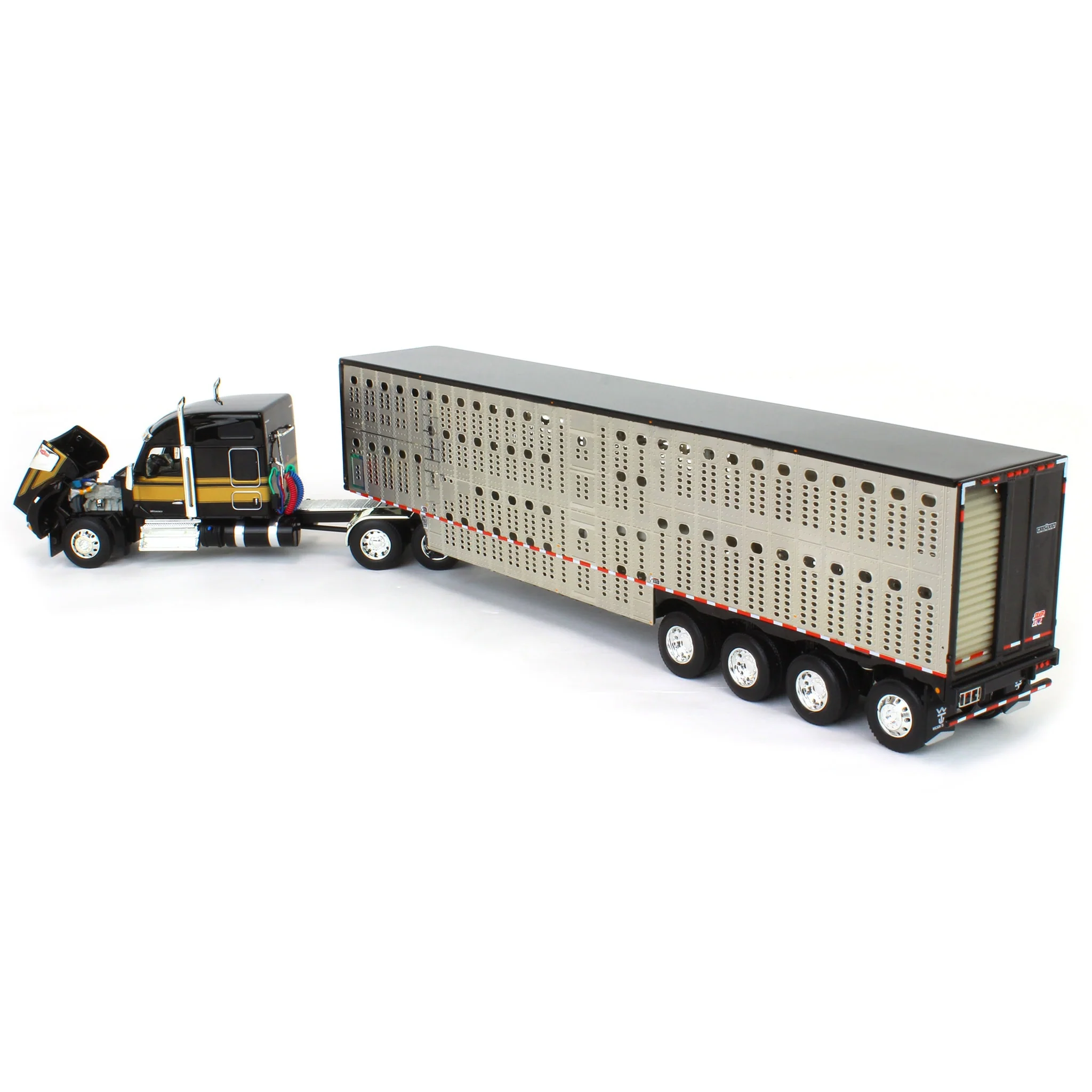 1/64 Black & Gold Kenworth W990 with Wilson Silverstar Livestock Trailer, DCP by First Gear - Image 4
