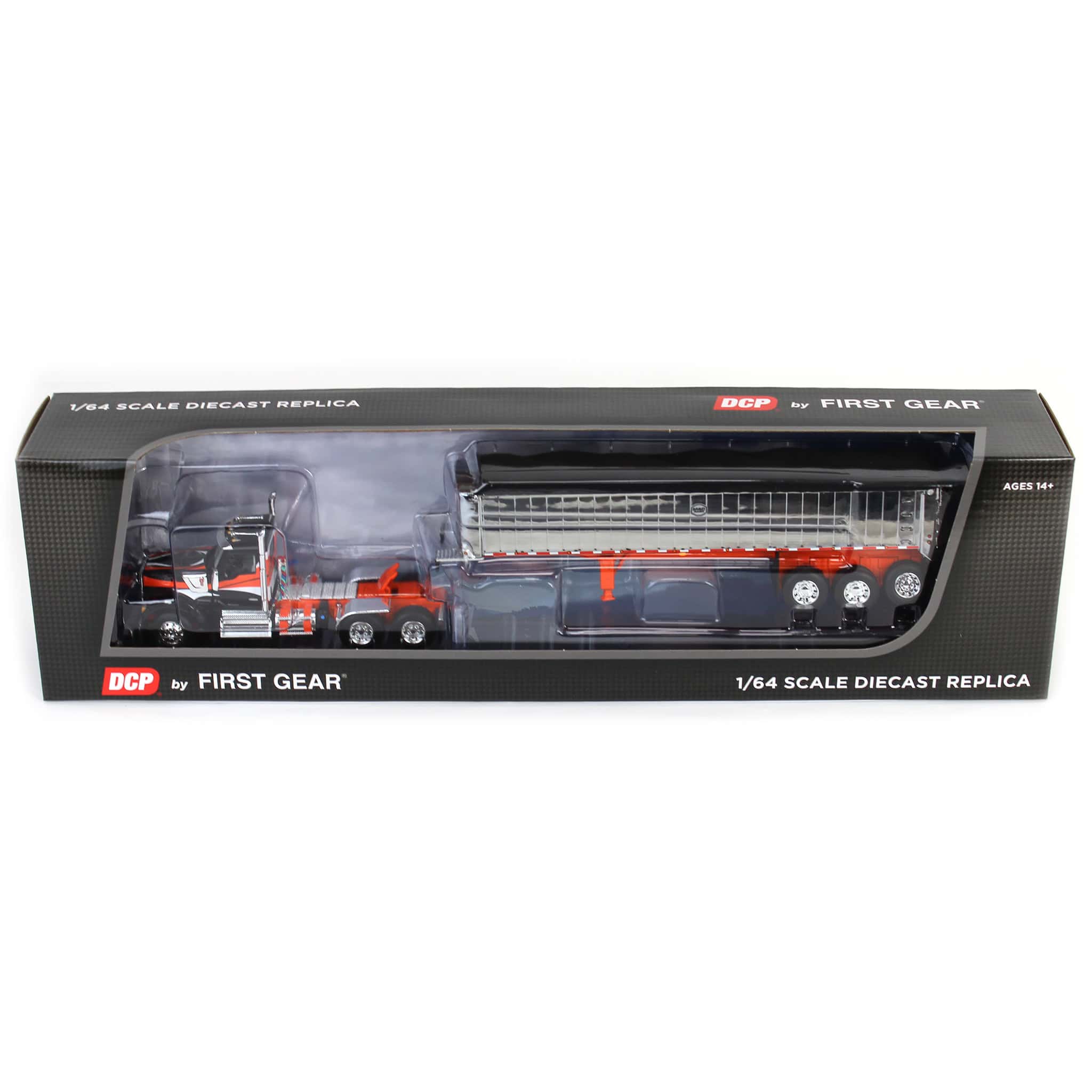 1/64 Black & Orange Kenworth W990 with Chrome MAC Coal End Dump Trailer, DCP by First Gear - Image 5