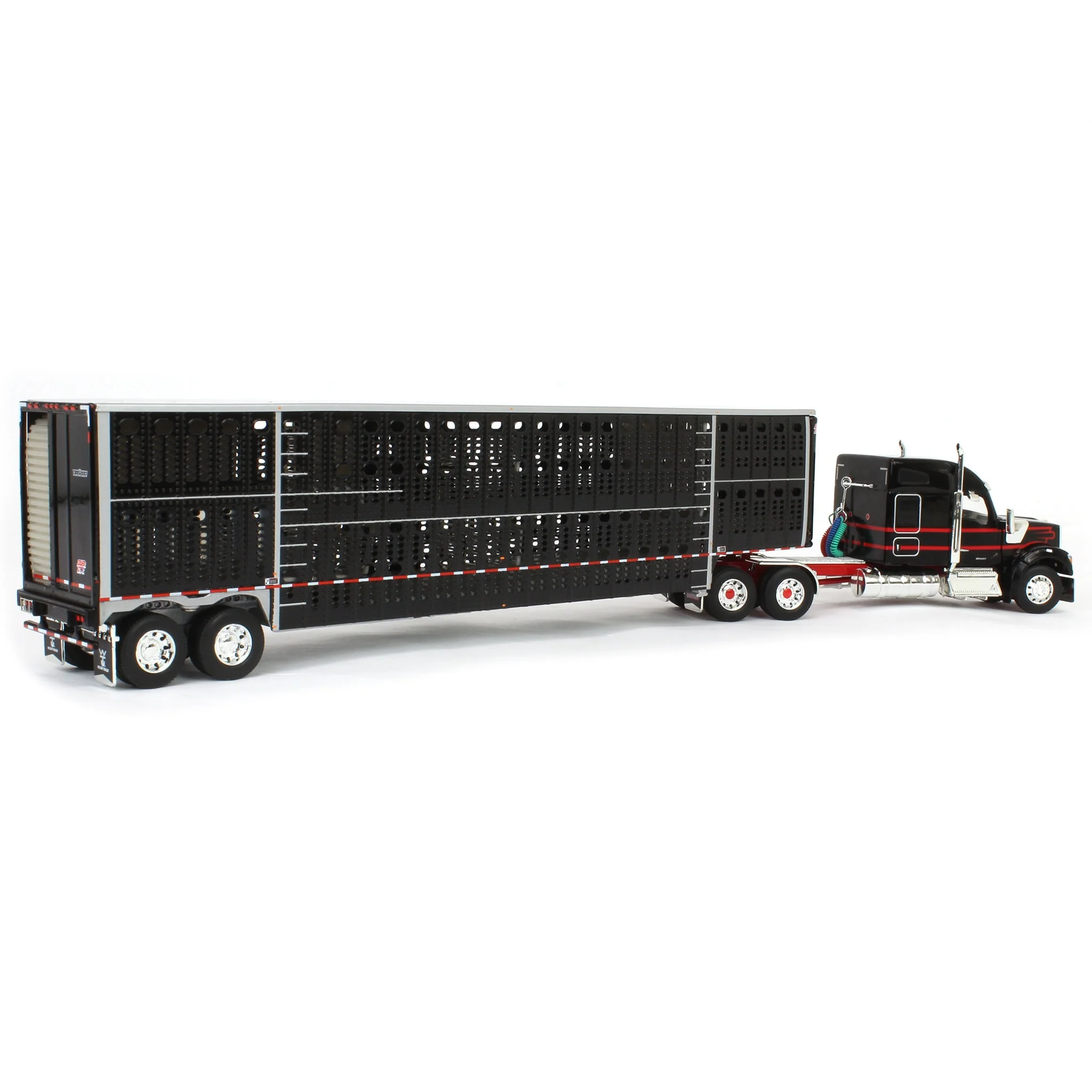1/64 Black & Red Kenworth W990 with Wilson Silverstar Livestock Trailer, DCP by First Gear - Image 3
