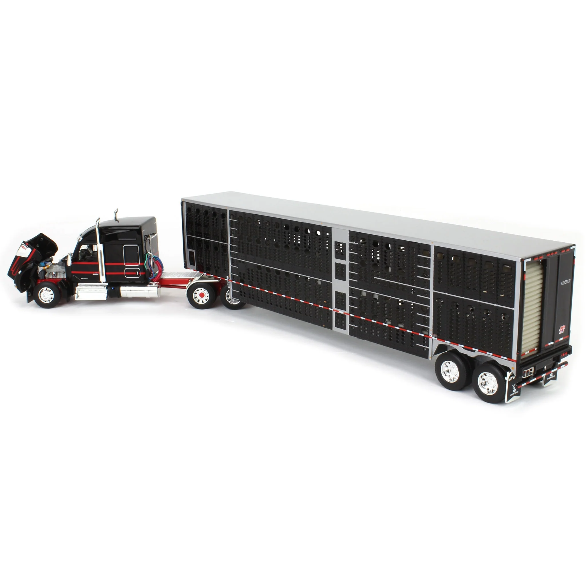 1/64 Black & Red Kenworth W990 with Wilson Silverstar Livestock Trailer, DCP by First Gear - Image 4