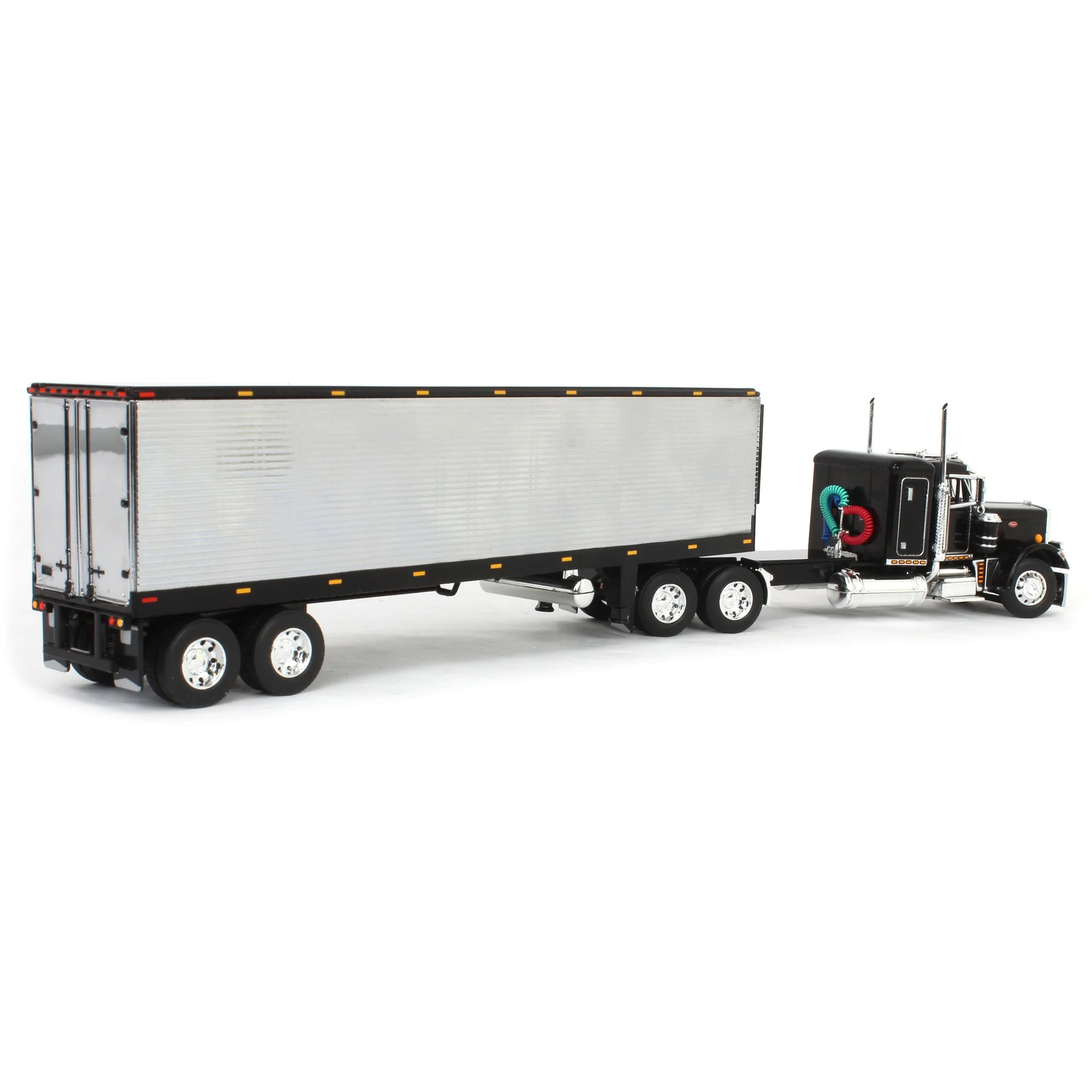 1/64 Peterbilt 359 Semi Truck with 40ft Vintage Reefer Trailer, Black/Chrome, DCP by First Gear - Image 3