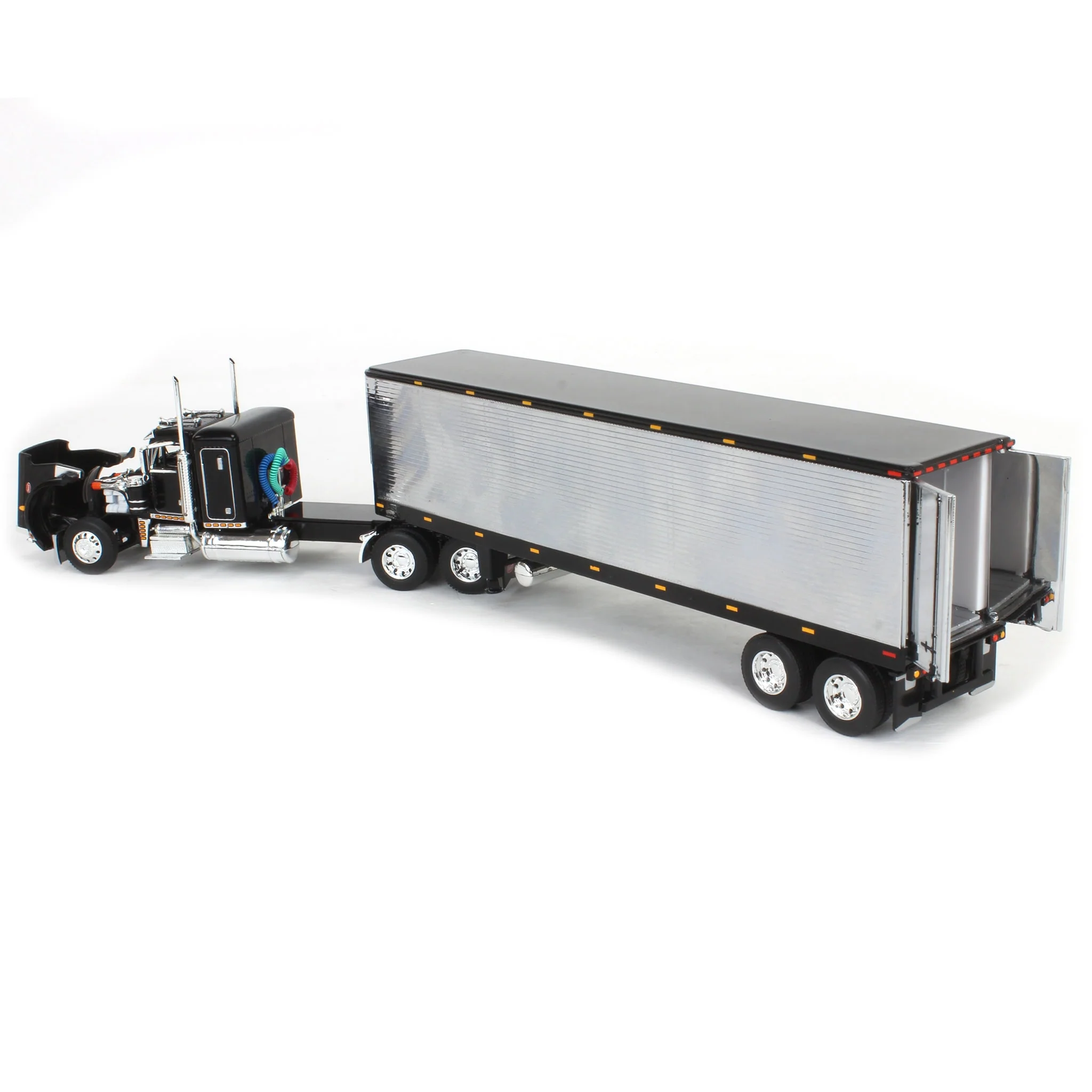 1/64 Peterbilt 359 Semi Truck with 40ft Vintage Reefer Trailer, Black/Chrome, DCP by First Gear - Image 4